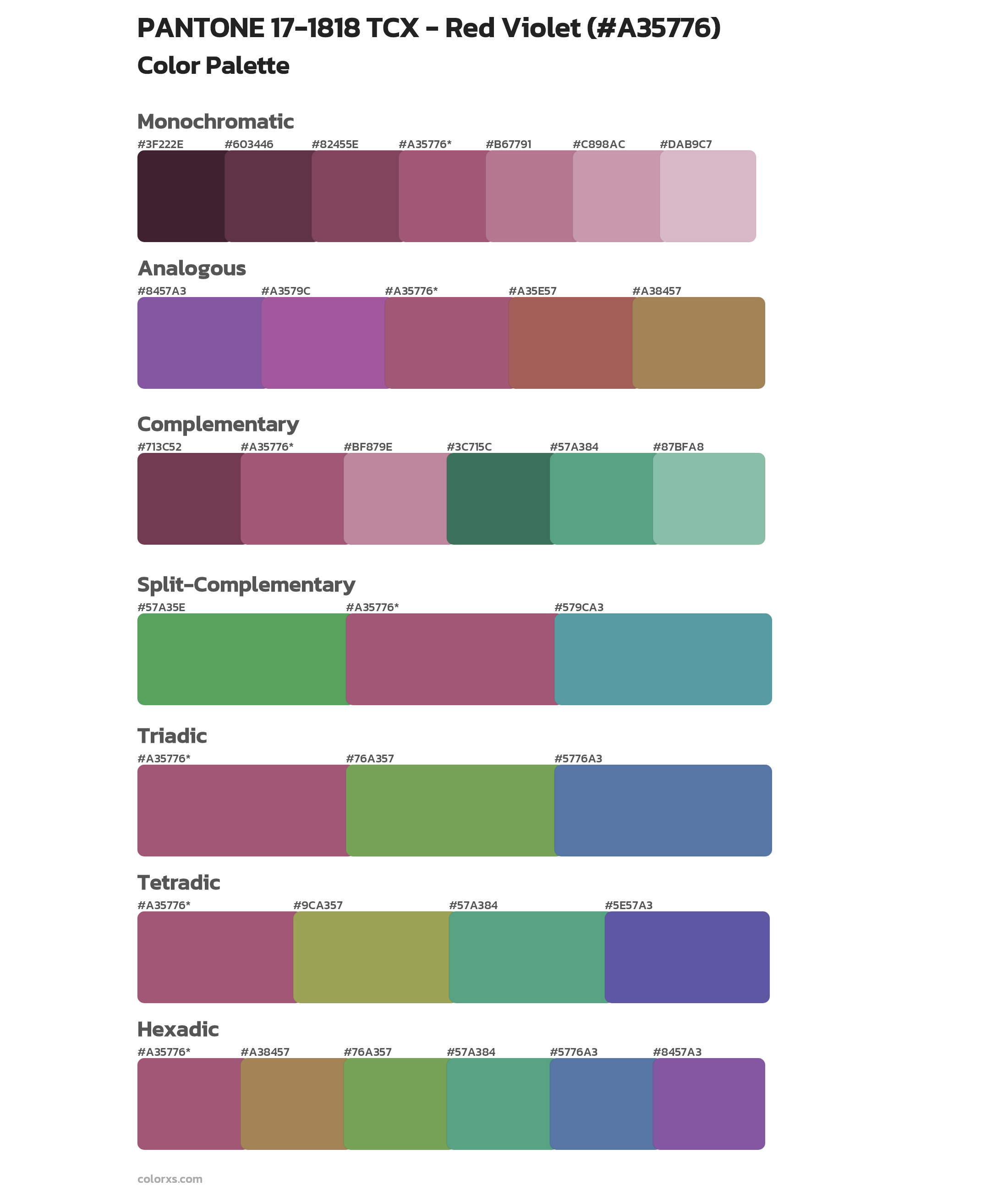 PANTONE 17-1818 TCX - Red Violet Color Scheme Palettes
