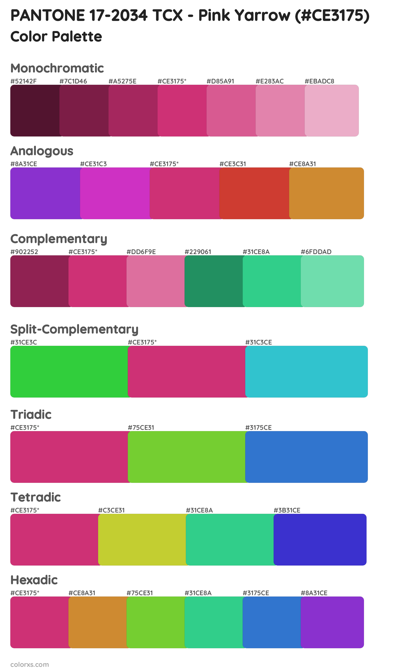 PANTONE 17-2034 TCX - Pink Yarrow Color Scheme Palettes