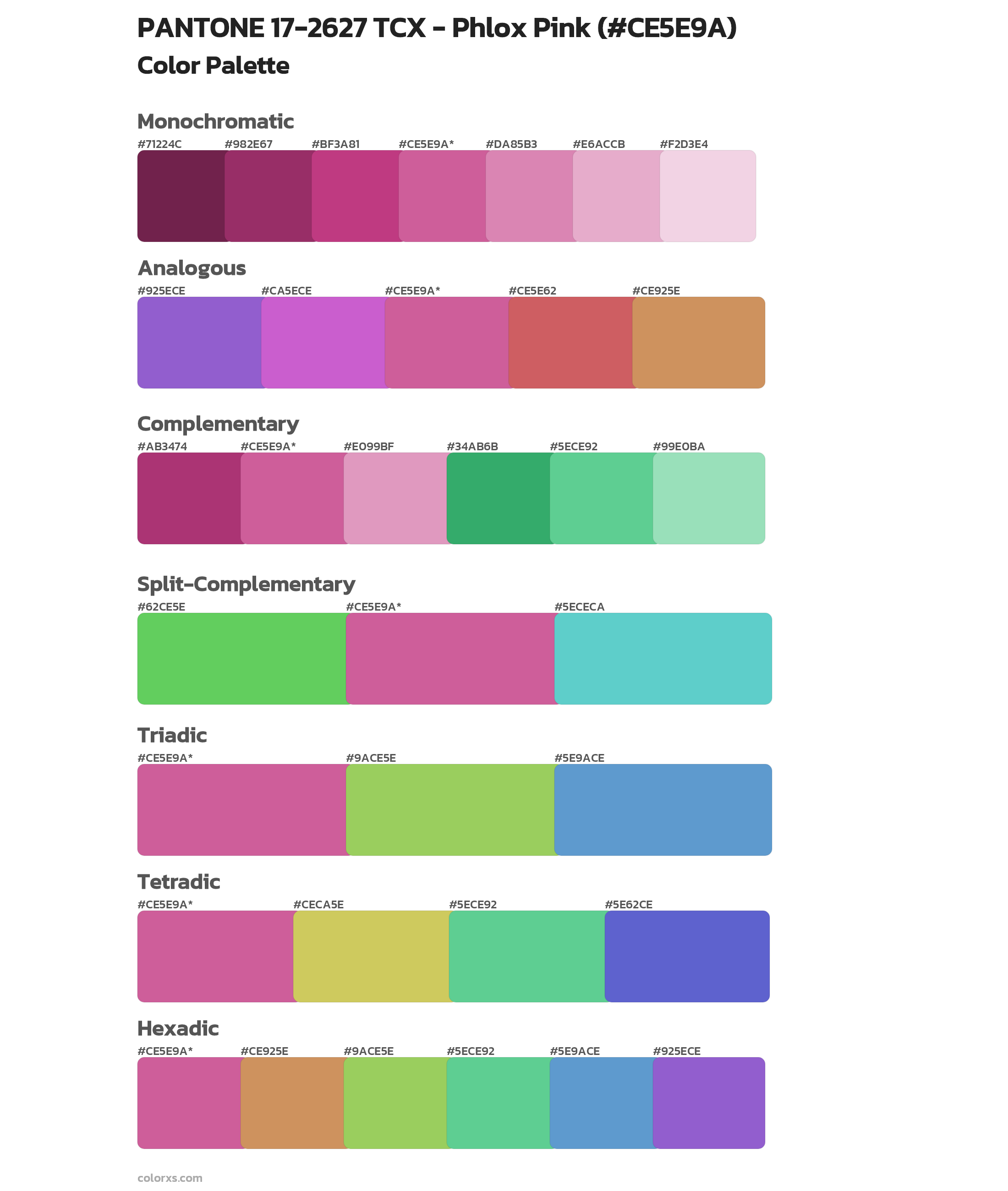 PANTONE 17-2627 TCX - Phlox Pink Color Scheme Palettes