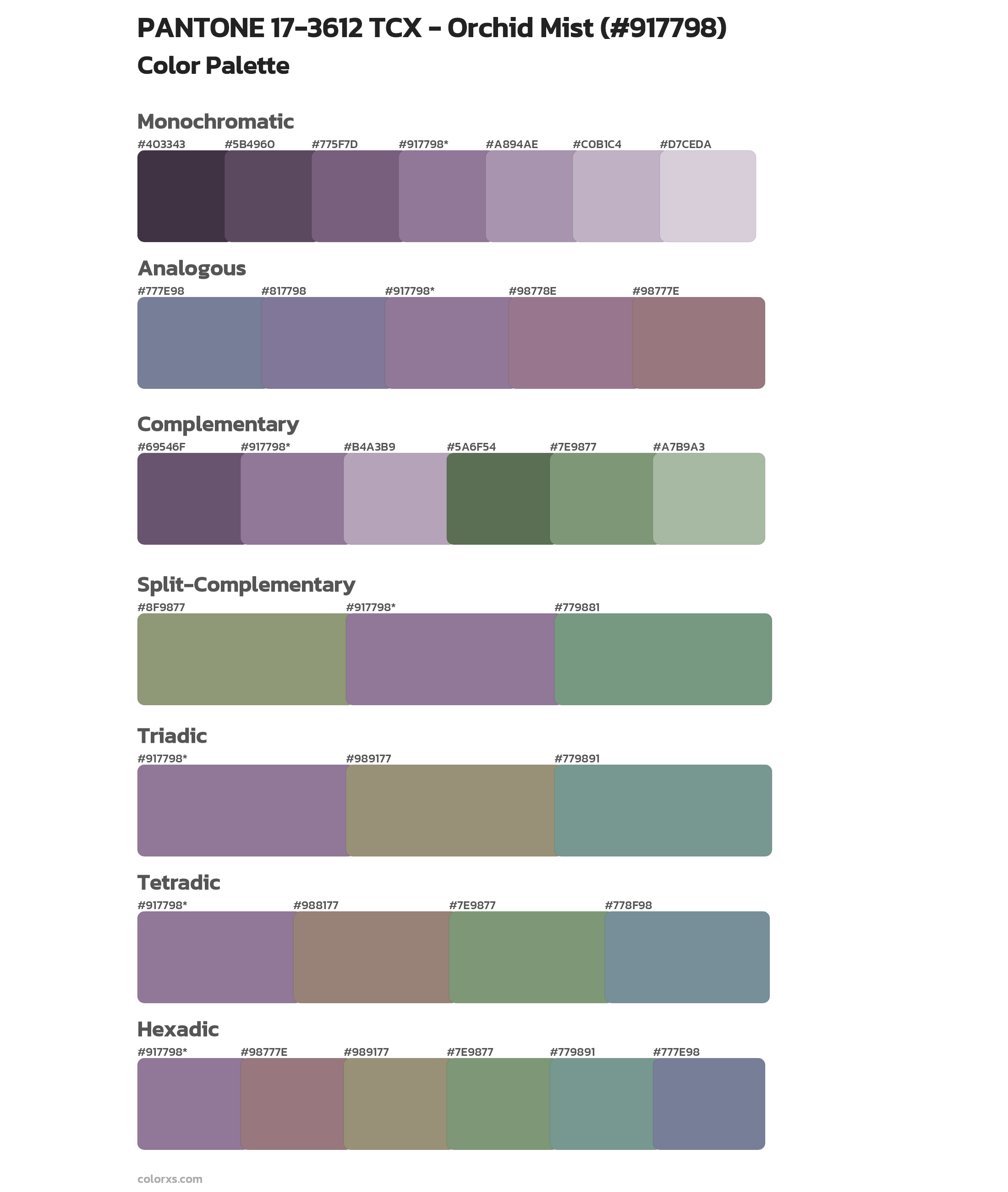 PANTONE 17-3612 TCX - Orchid Mist Color Scheme Palettes