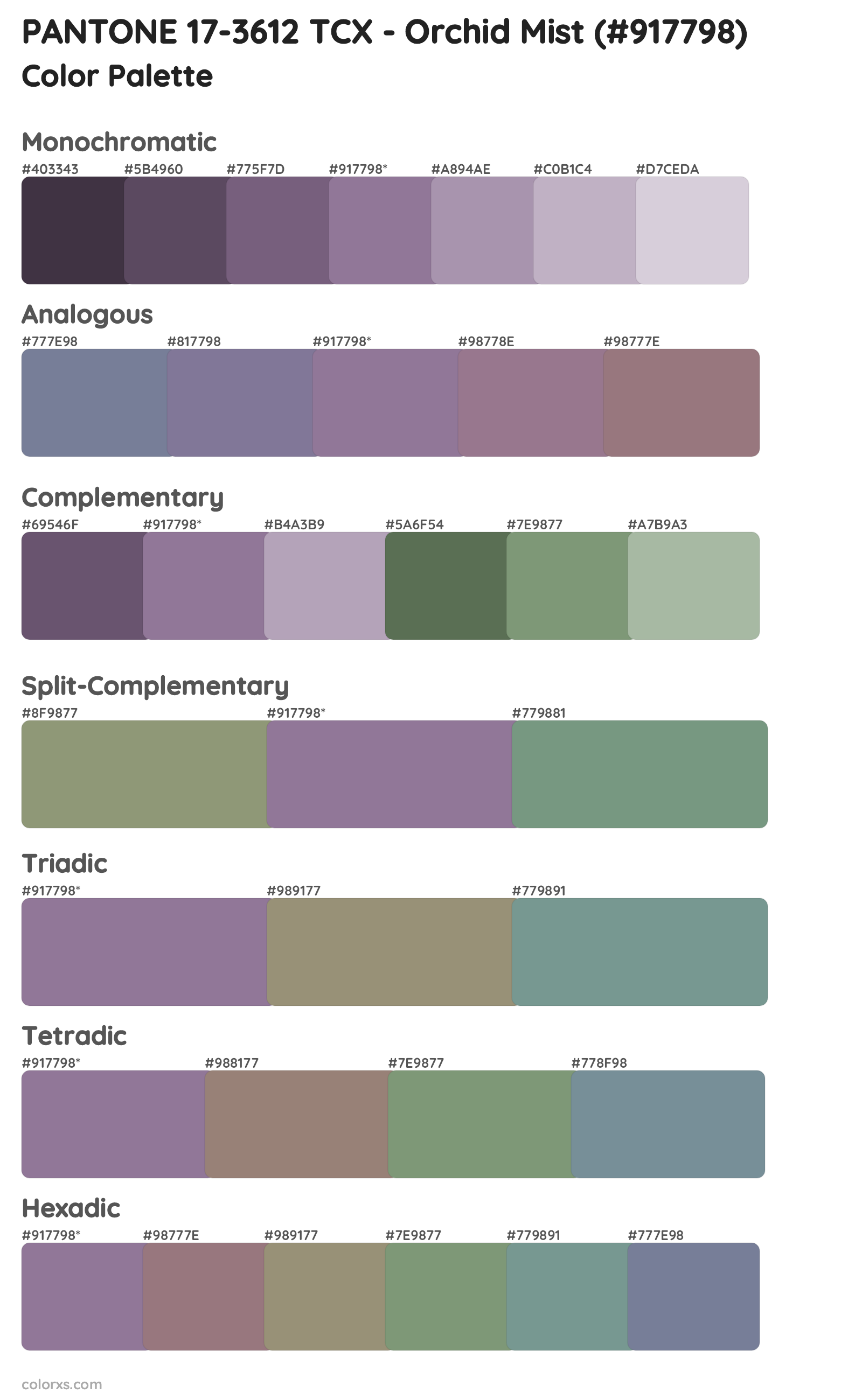 PANTONE 17-3612 TCX - Orchid Mist Color Scheme Palettes