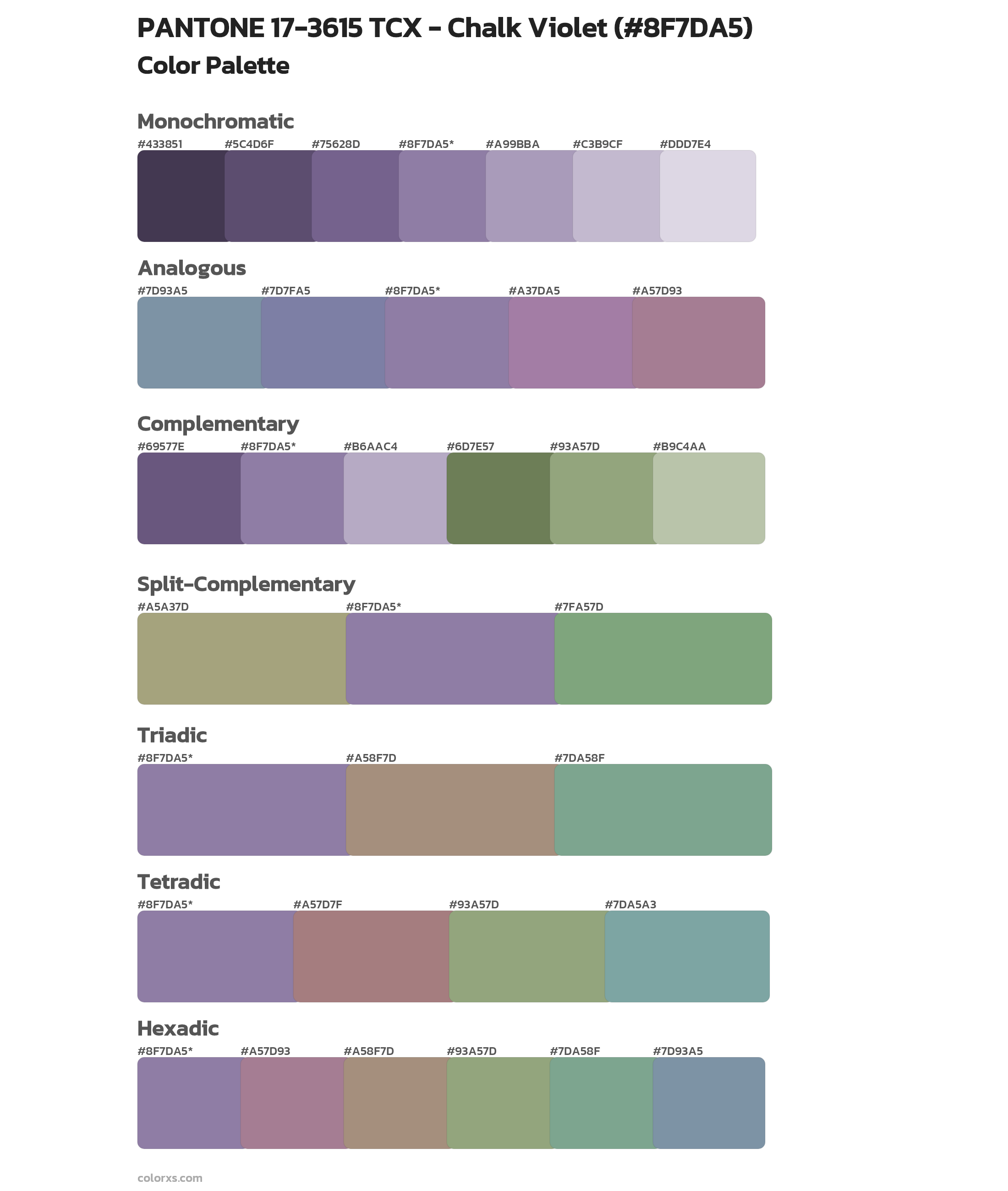PANTONE 17-3615 TCX - Chalk Violet Color Scheme Palettes
