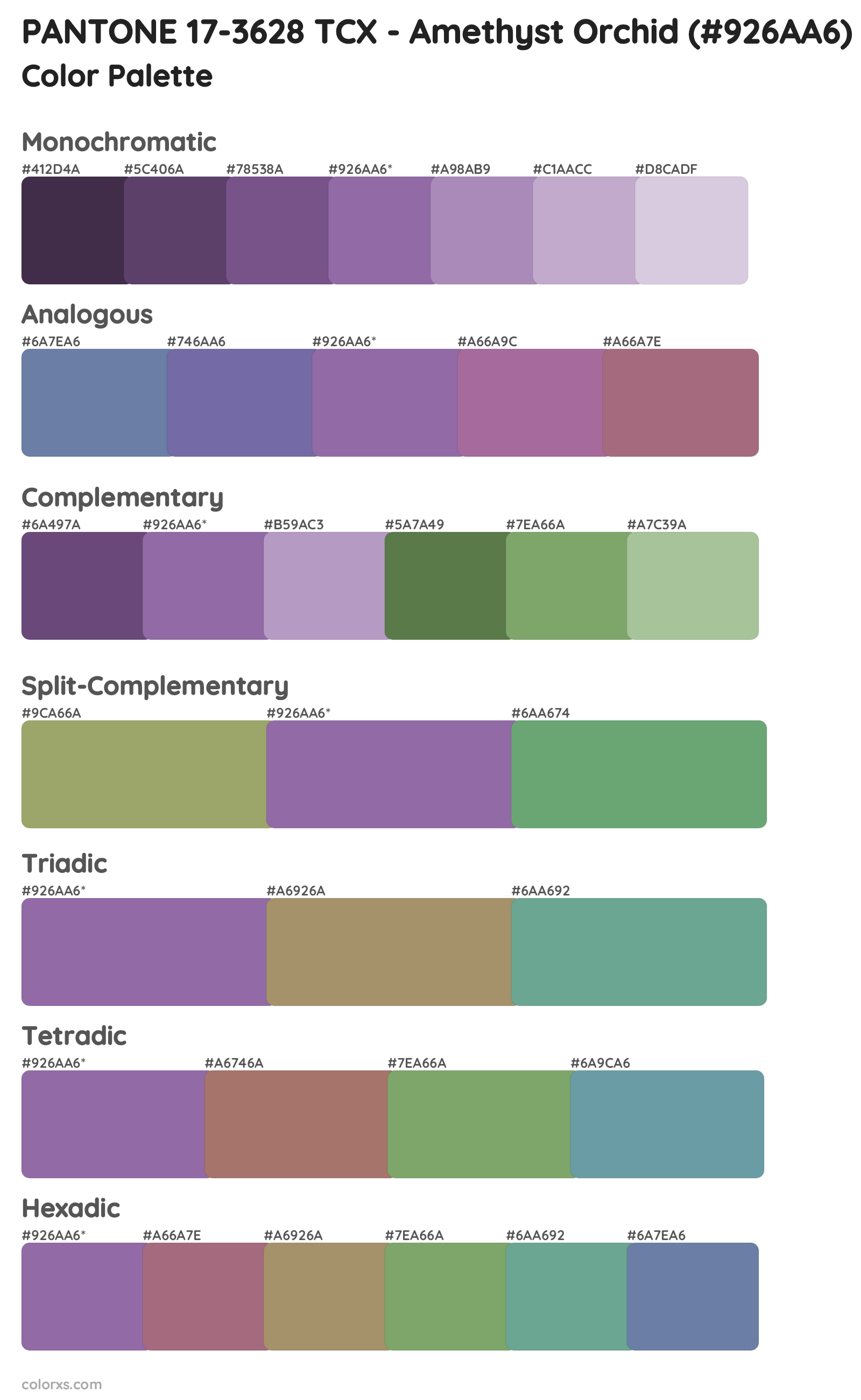 PANTONE 17-3628 TCX - Amethyst Orchid Color Scheme Palettes