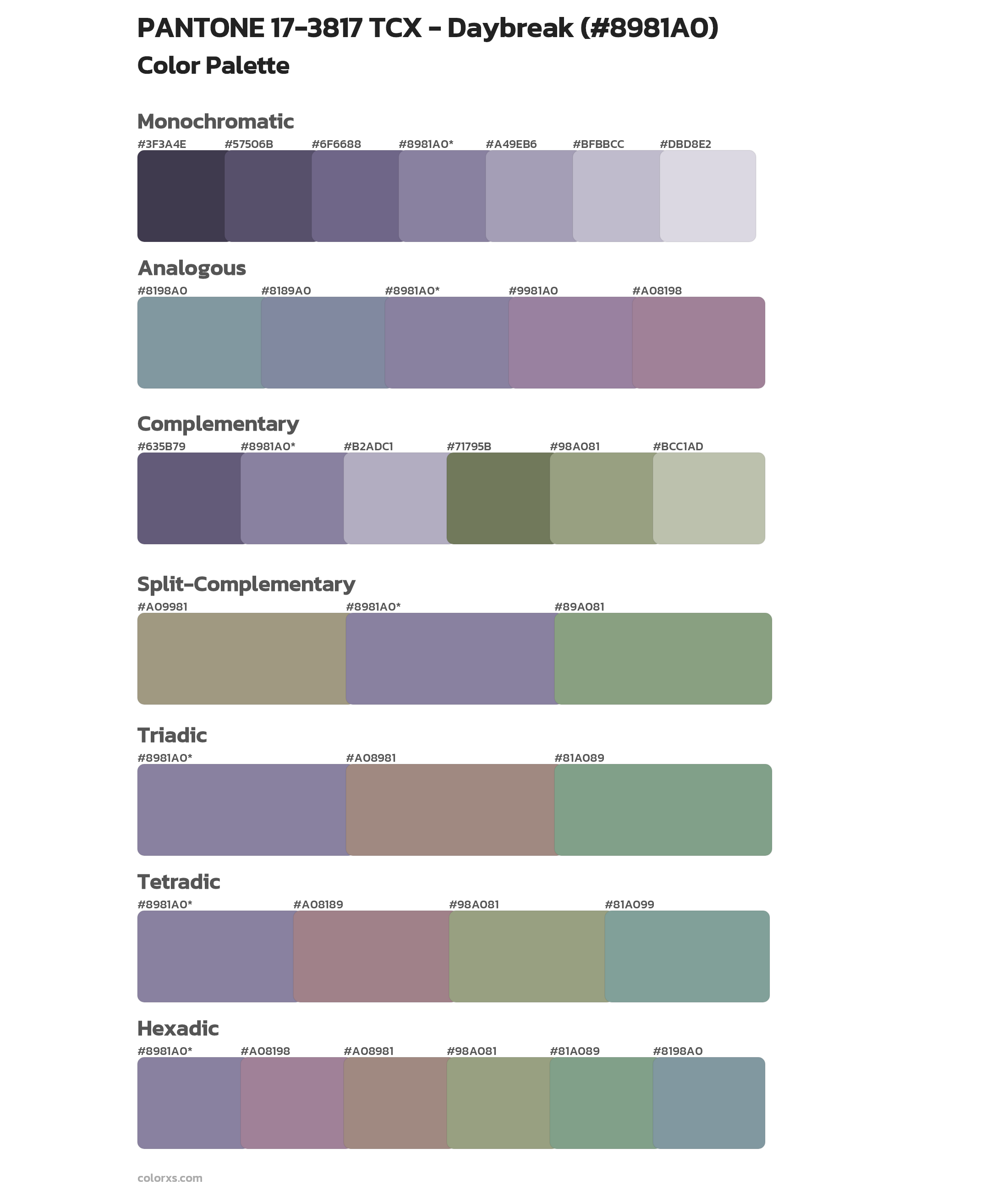 PANTONE 17-3817 TCX - Daybreak Color Scheme Palettes