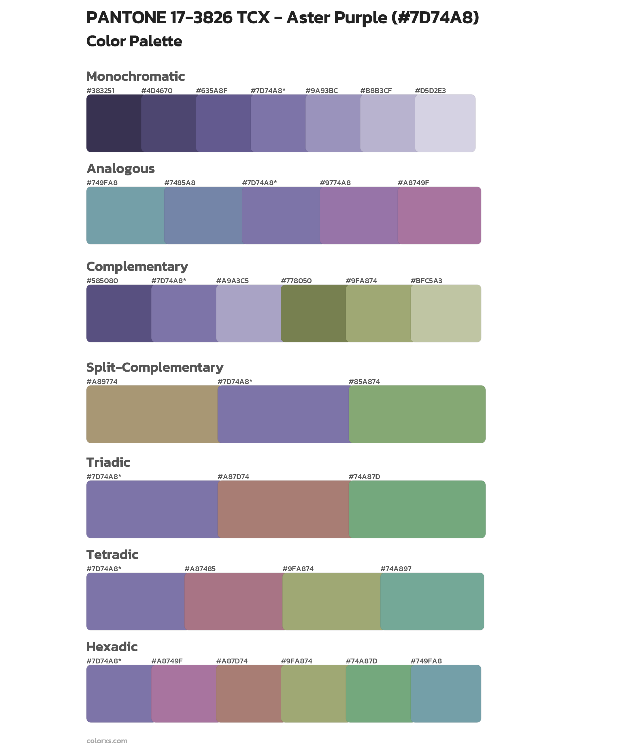 PANTONE 17-3826 TCX - Aster Purple Color Scheme Palettes