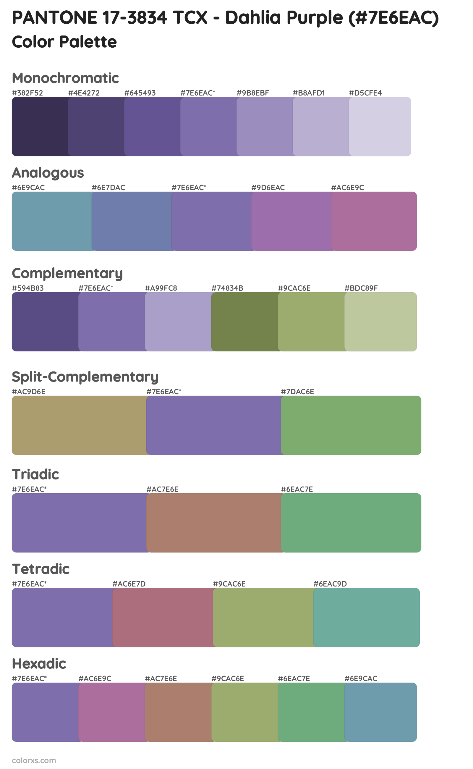 PANTONE 17-3834 TCX - Dahlia Purple Color Scheme Palettes