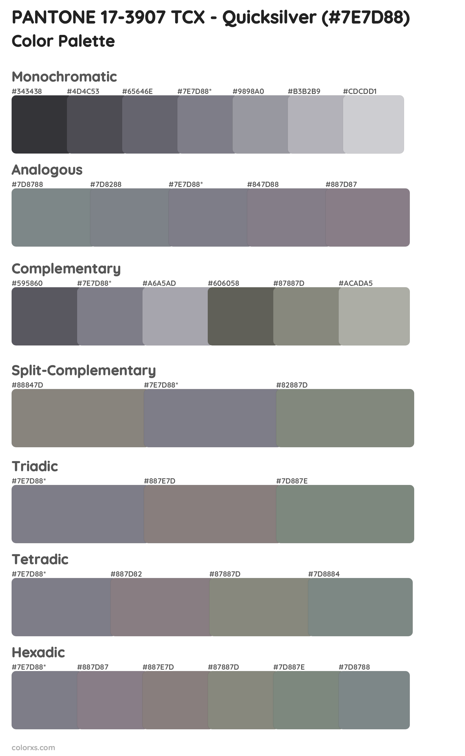 PANTONE 17-3907 TCX - Quicksilver Color Scheme Palettes