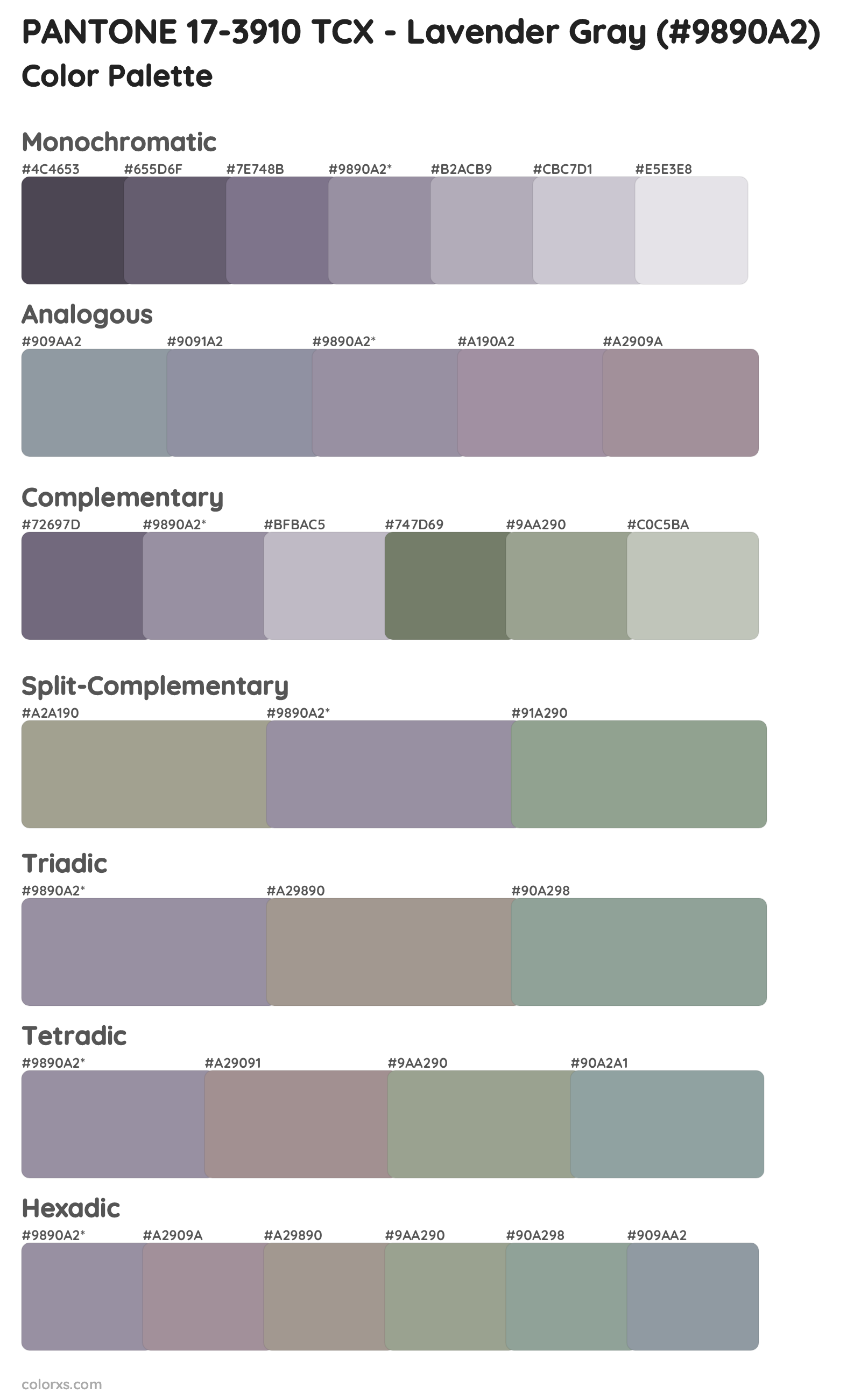 PANTONE 17-3910 TCX - Lavender Gray Color Scheme Palettes