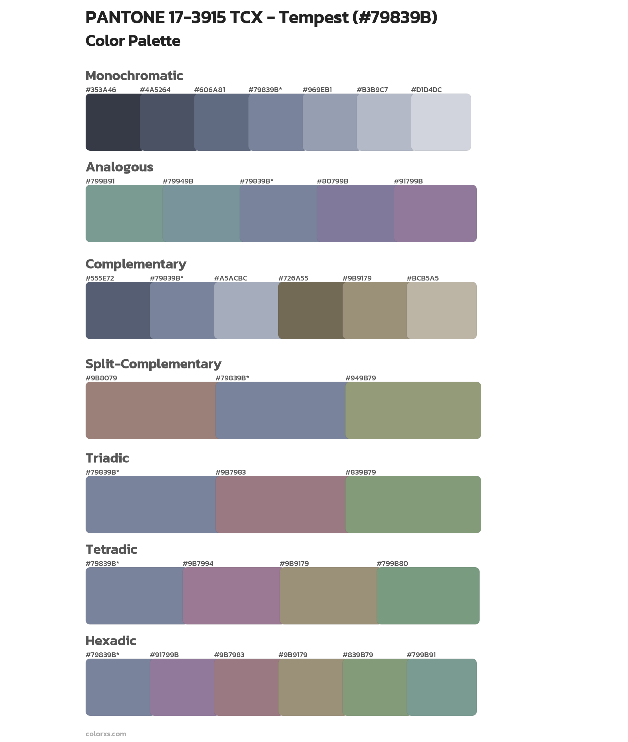 PANTONE 17-3915 TCX - Tempest Color Scheme Palettes