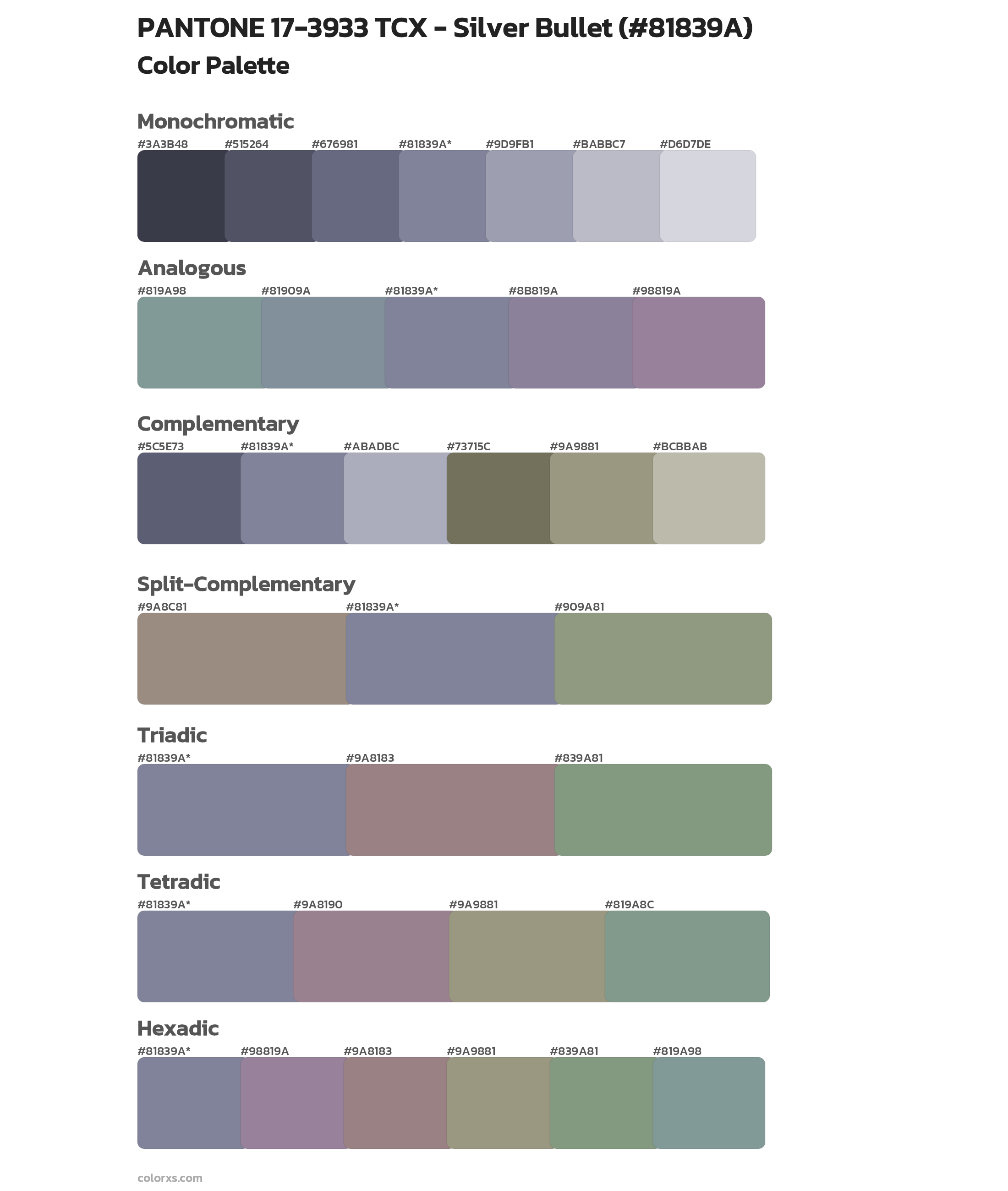 PANTONE 17-3933 TCX - Silver Bullet Color Scheme Palettes