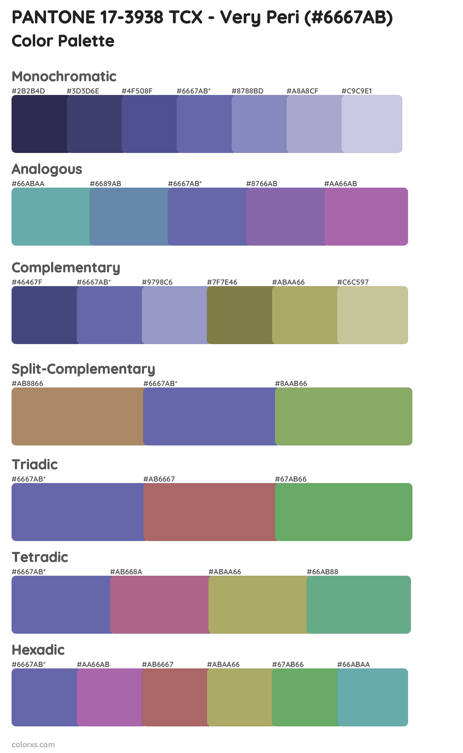 PANTONE 17-3938 TCX - Very Peri Color Scheme Palettes