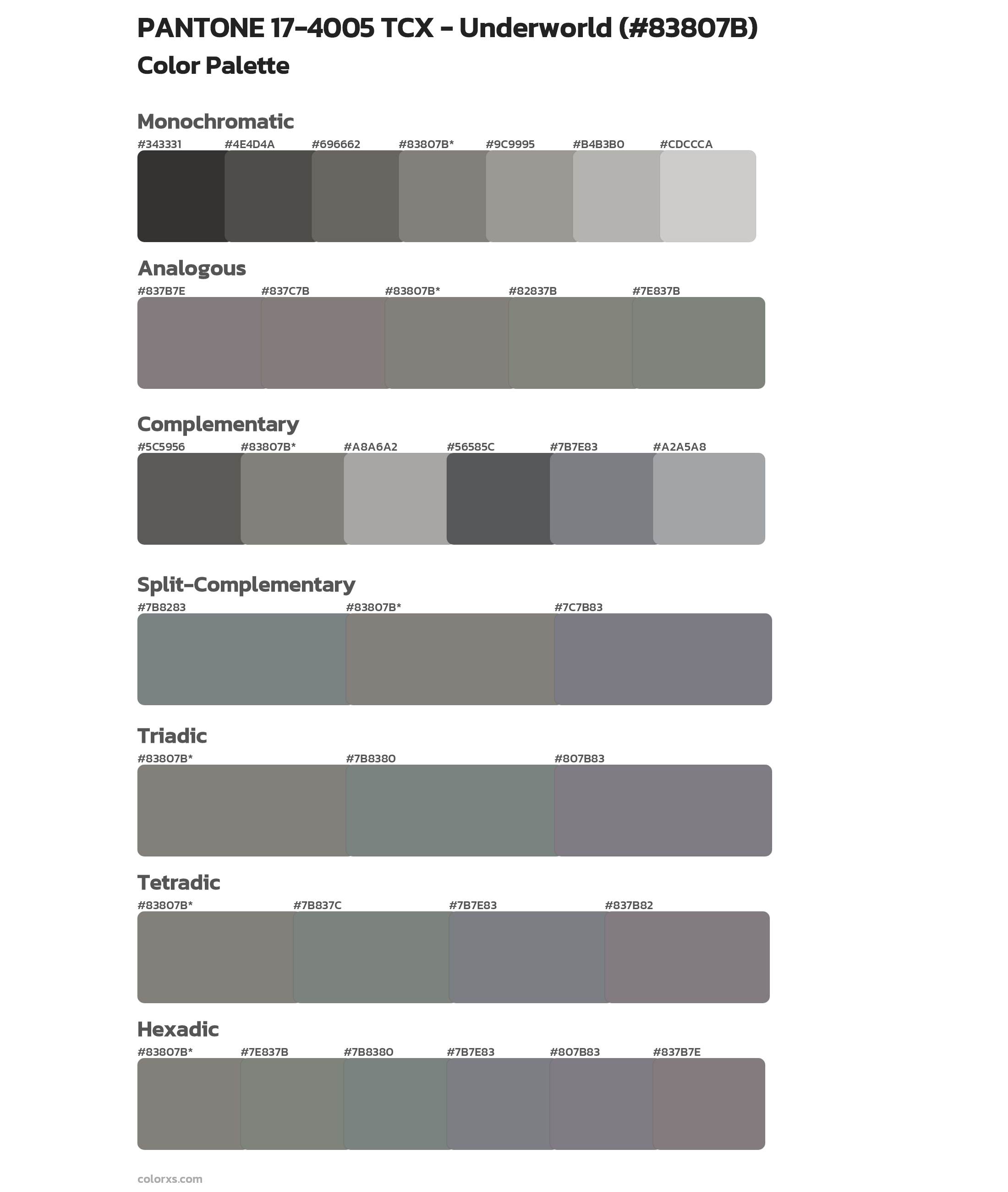 PANTONE 17-4005 TCX - Underworld Color Scheme Palettes