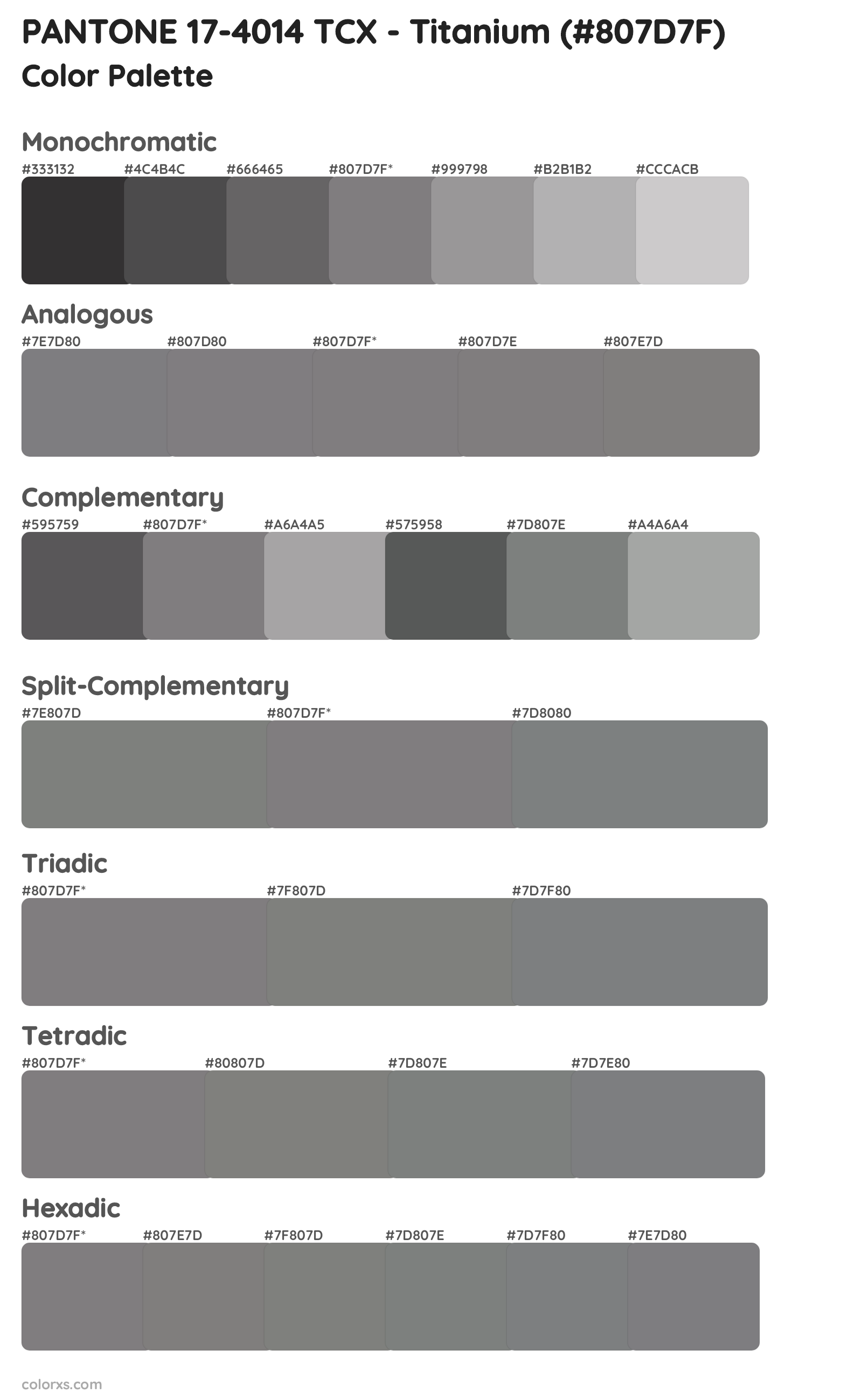 PANTONE 17-4014 TCX - Titanium Color Scheme Palettes