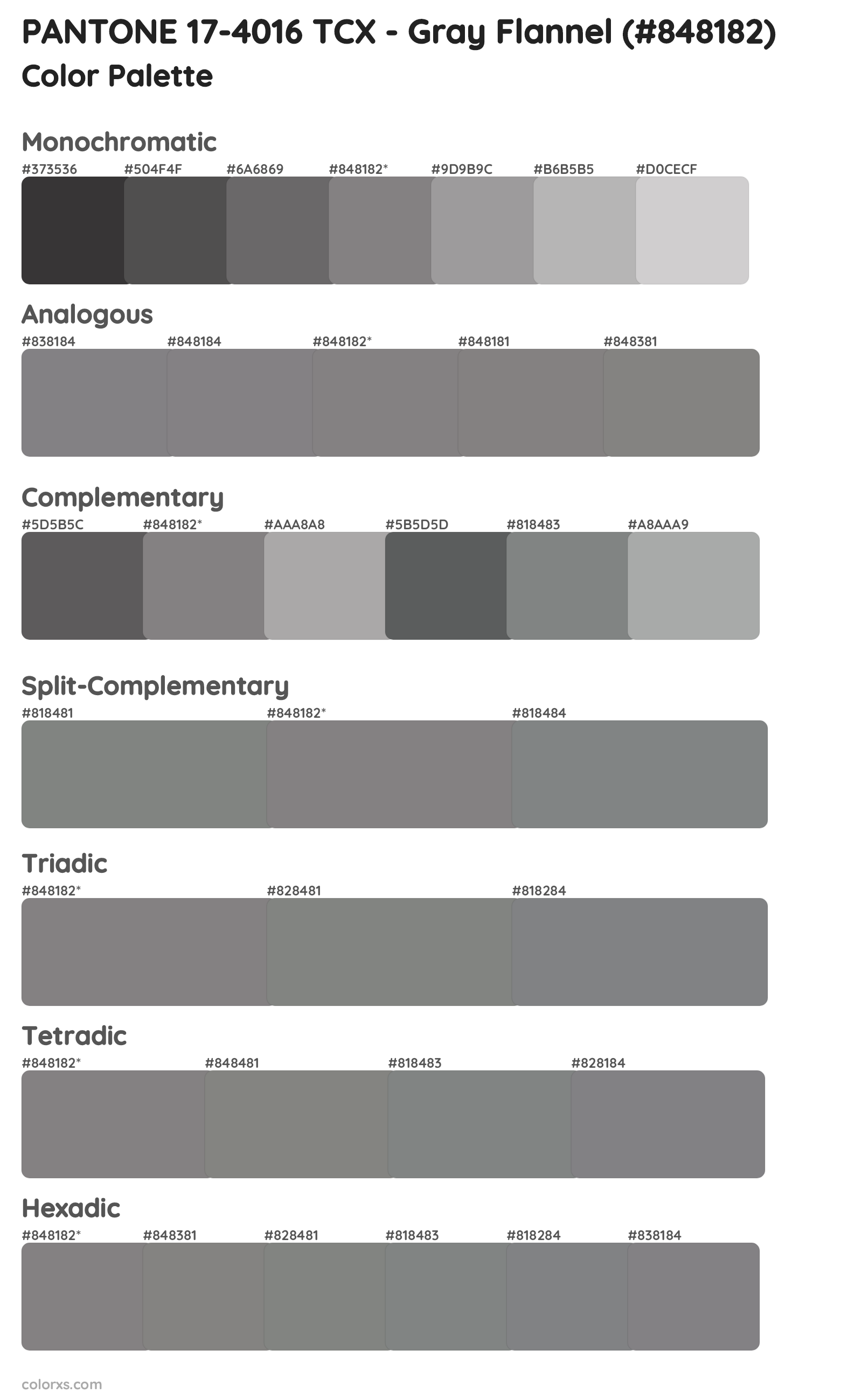 PANTONE 17-4016 TCX - Gray Flannel Color Scheme Palettes