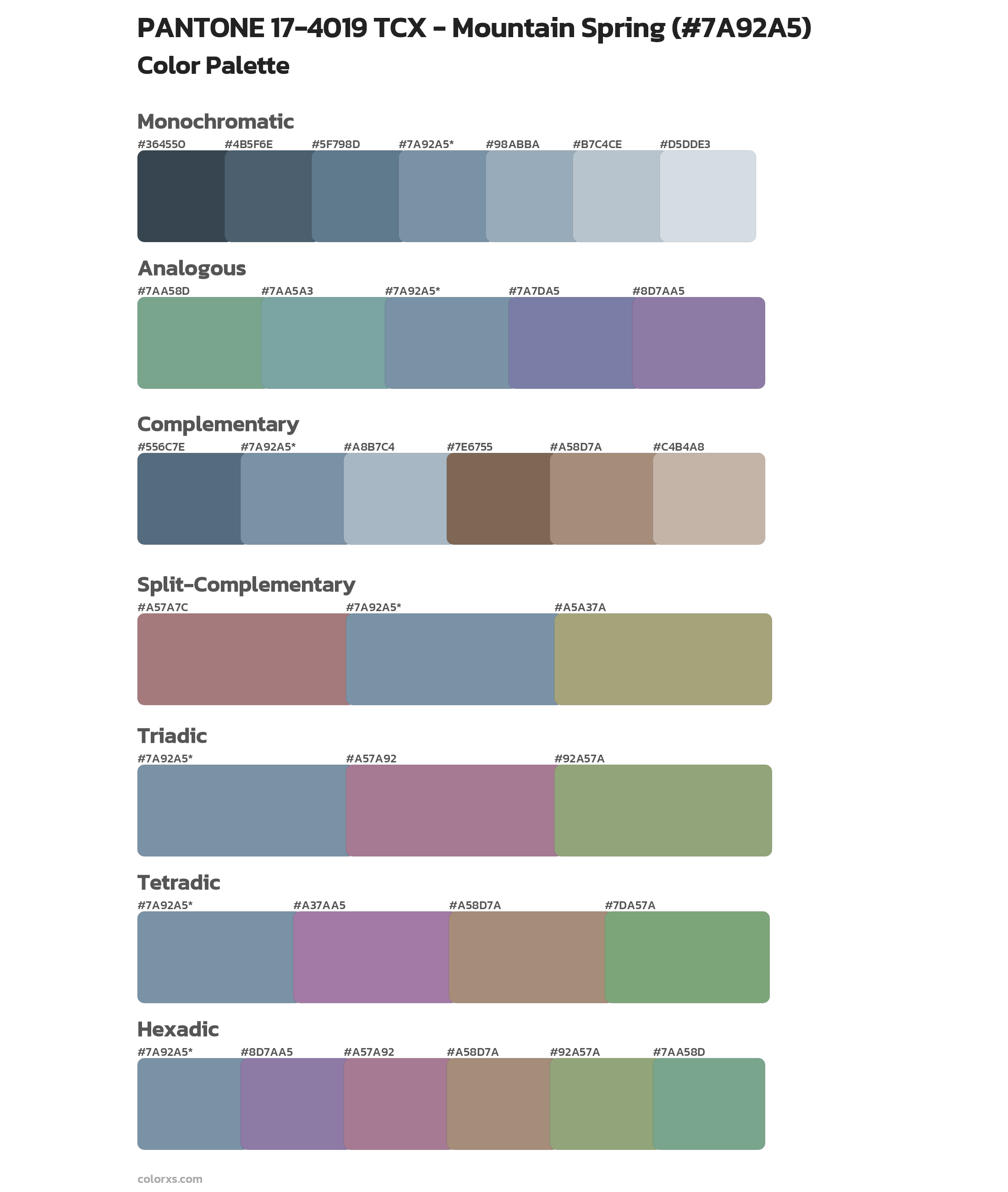 PANTONE 17-4019 TCX - Mountain Spring Color Scheme Palettes