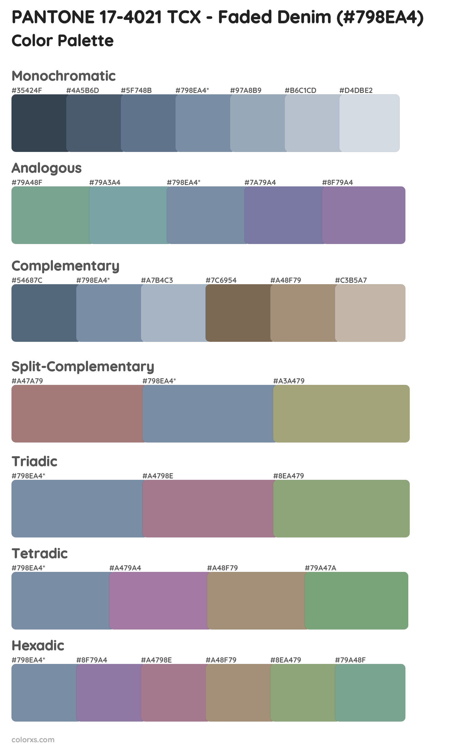 PANTONE 17-4021 TCX - Faded Denim Color Scheme Palettes