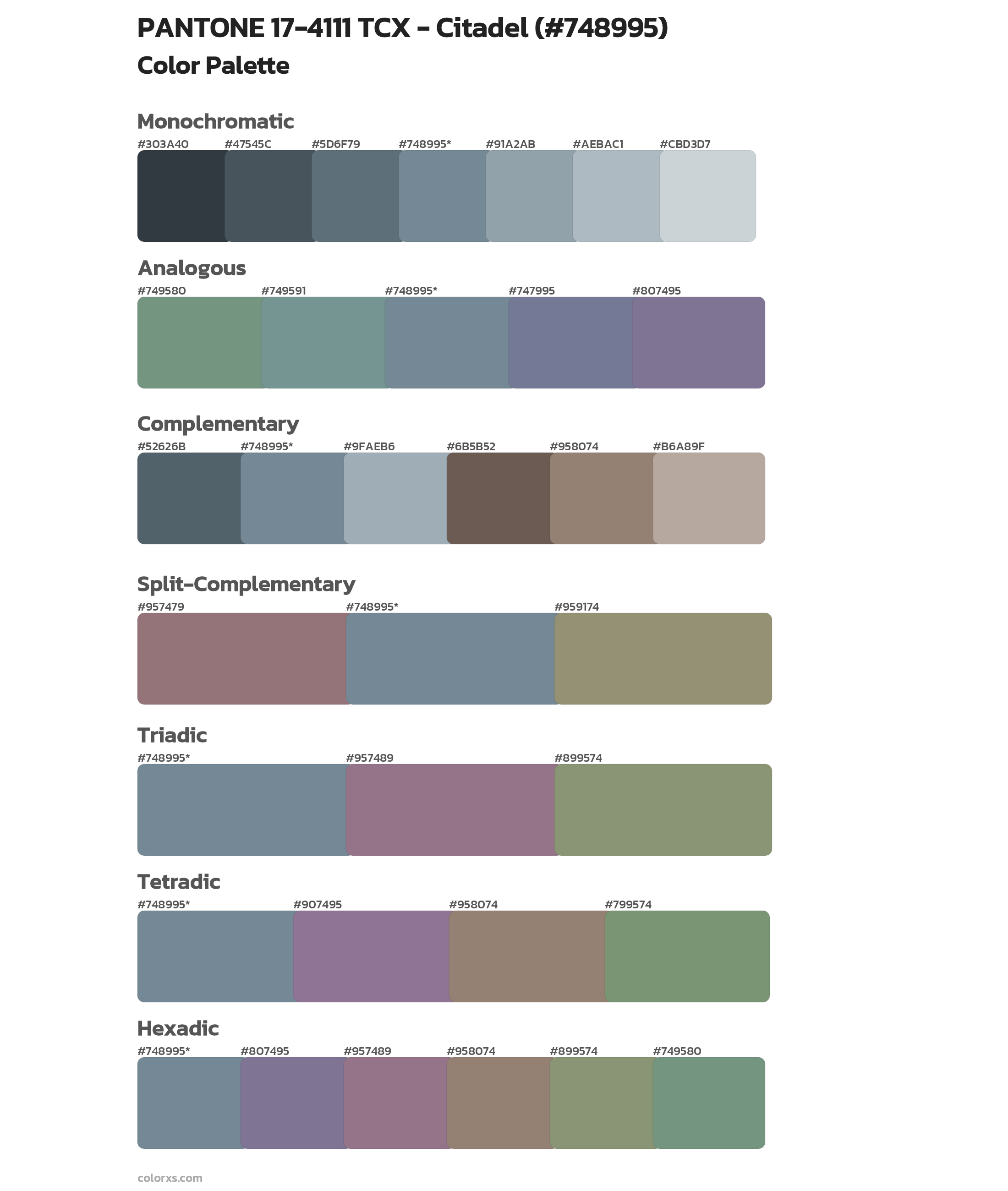 PANTONE 174111 TCX Citadel color palettes