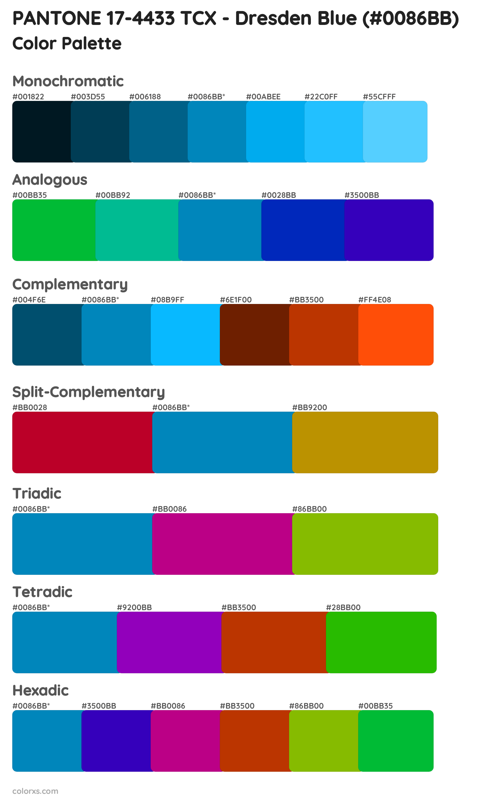 PANTONE 17-4433 TCX - Dresden Blue Color Scheme Palettes