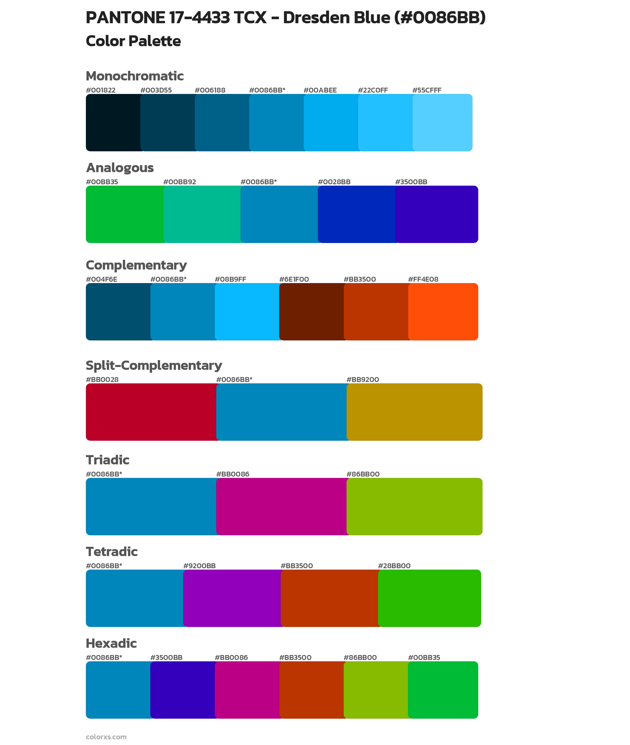 PANTONE 17-4433 TCX - Dresden Blue Color Scheme Palettes