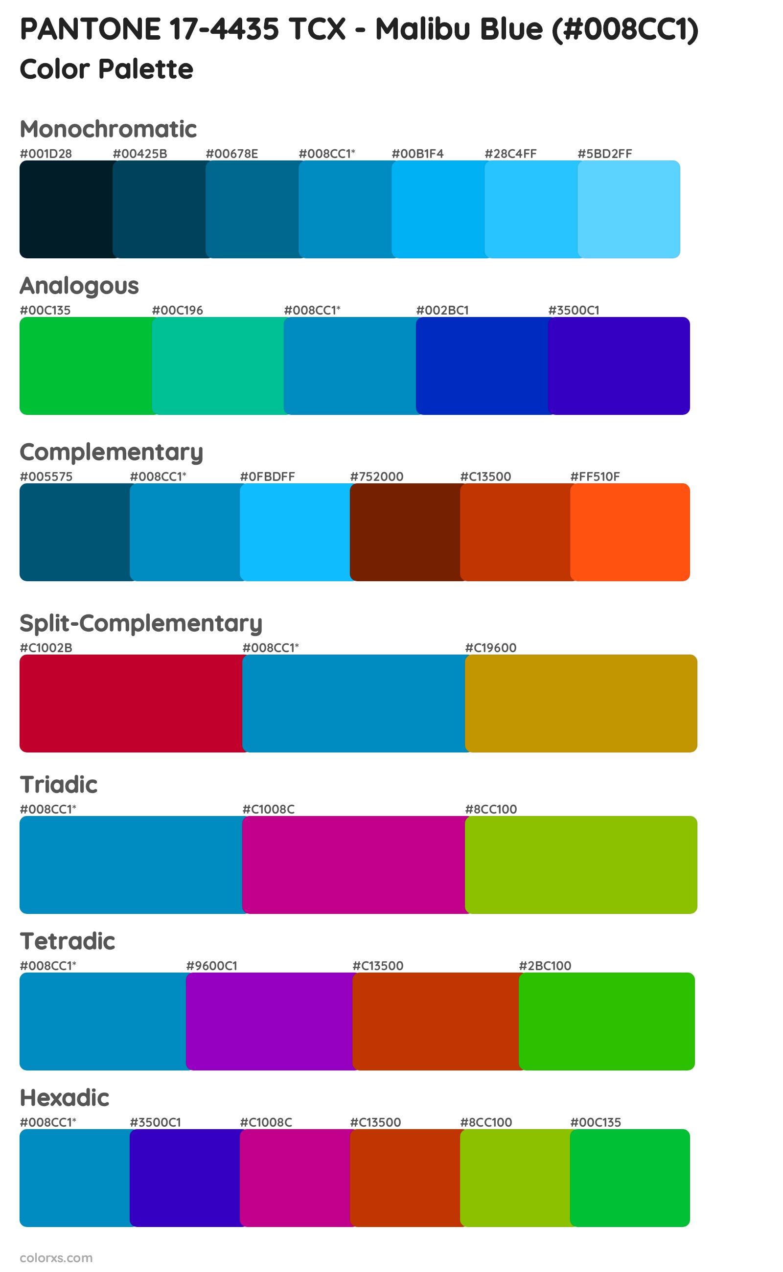 PANTONE 17-4435 TCX - Malibu Blue Color Scheme Palettes