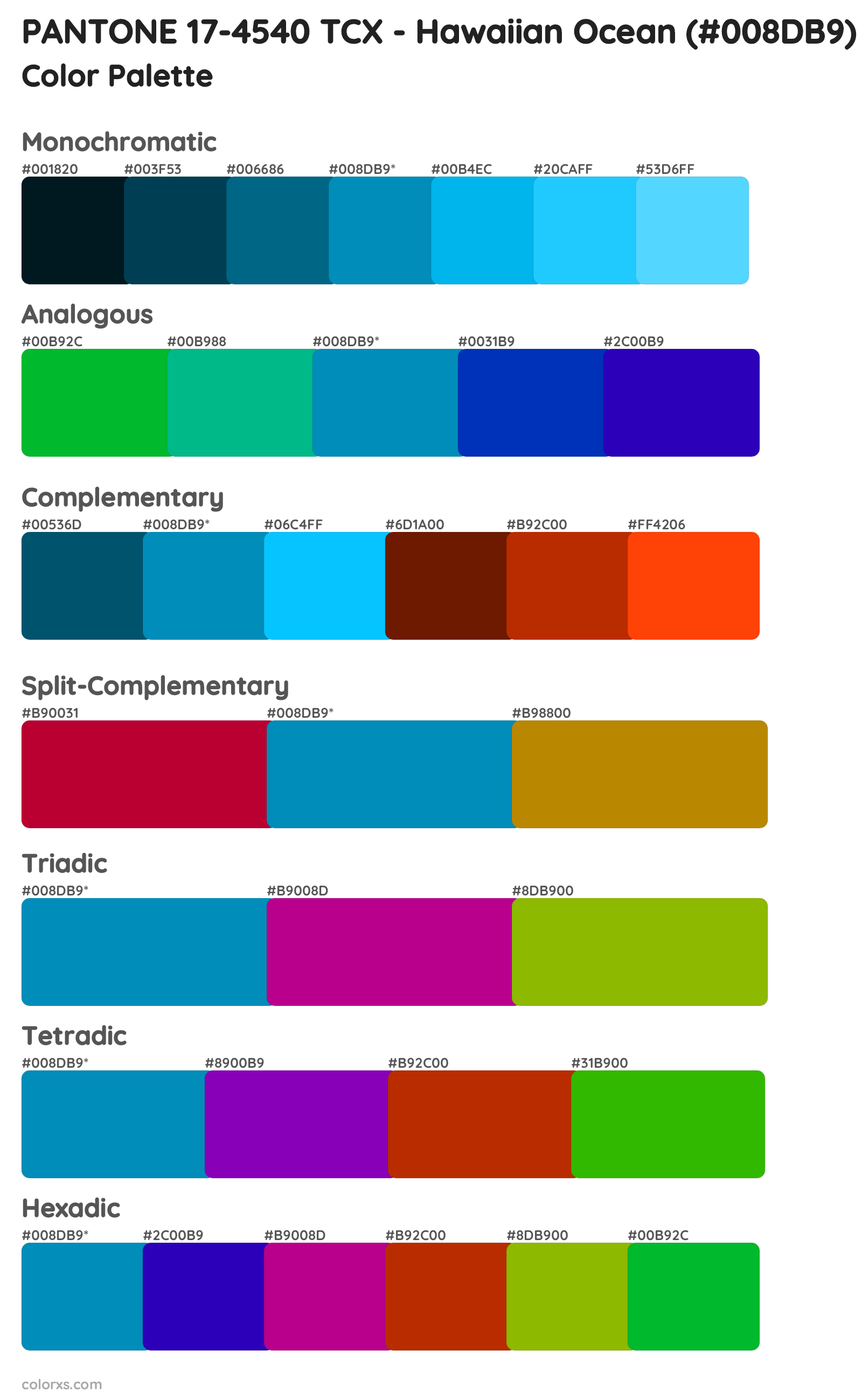PANTONE 17-4540 TCX - Hawaiian Ocean Color Scheme Palettes