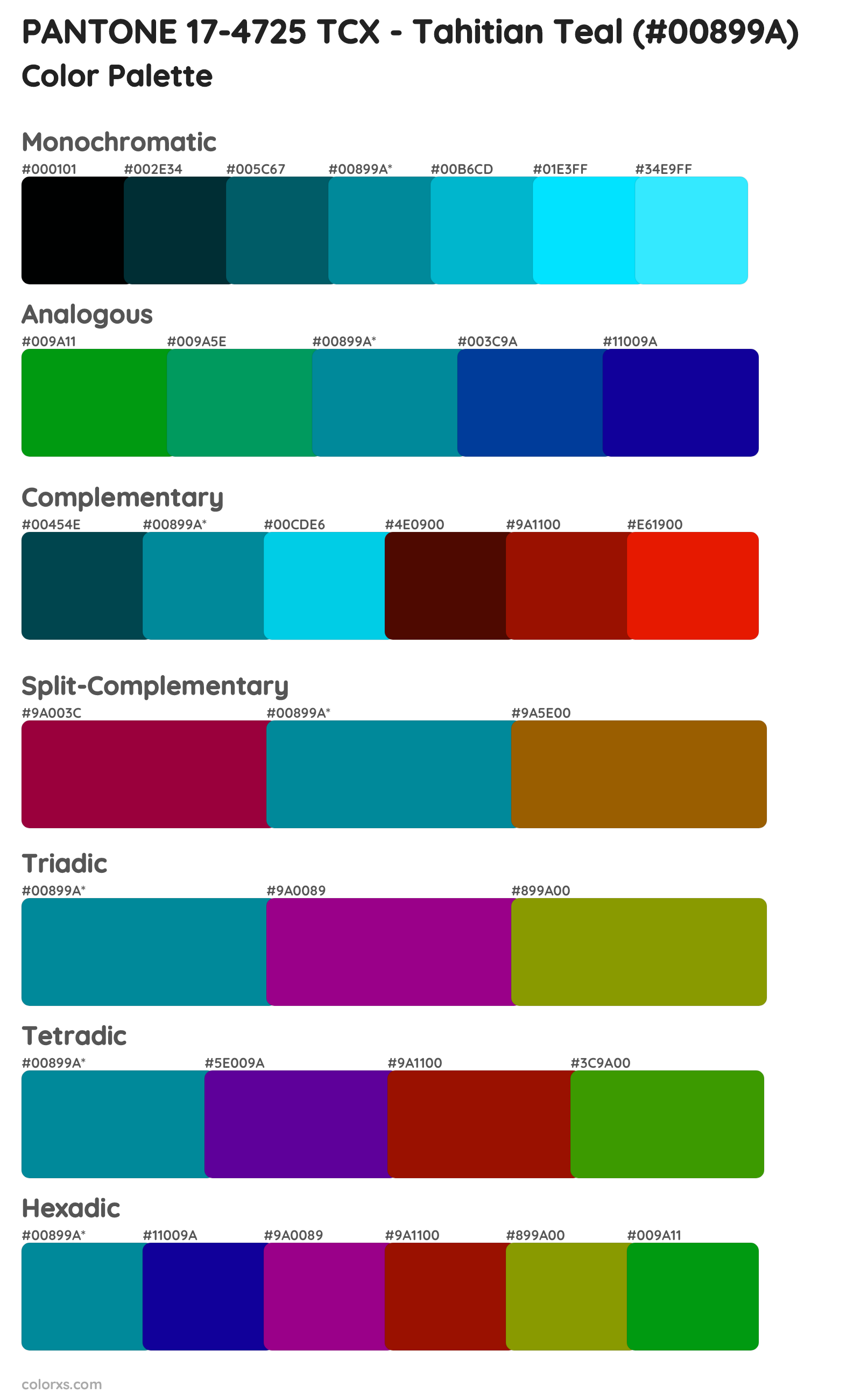 PANTONE 17-4725 TCX - Tahitian Teal Color Scheme Palettes