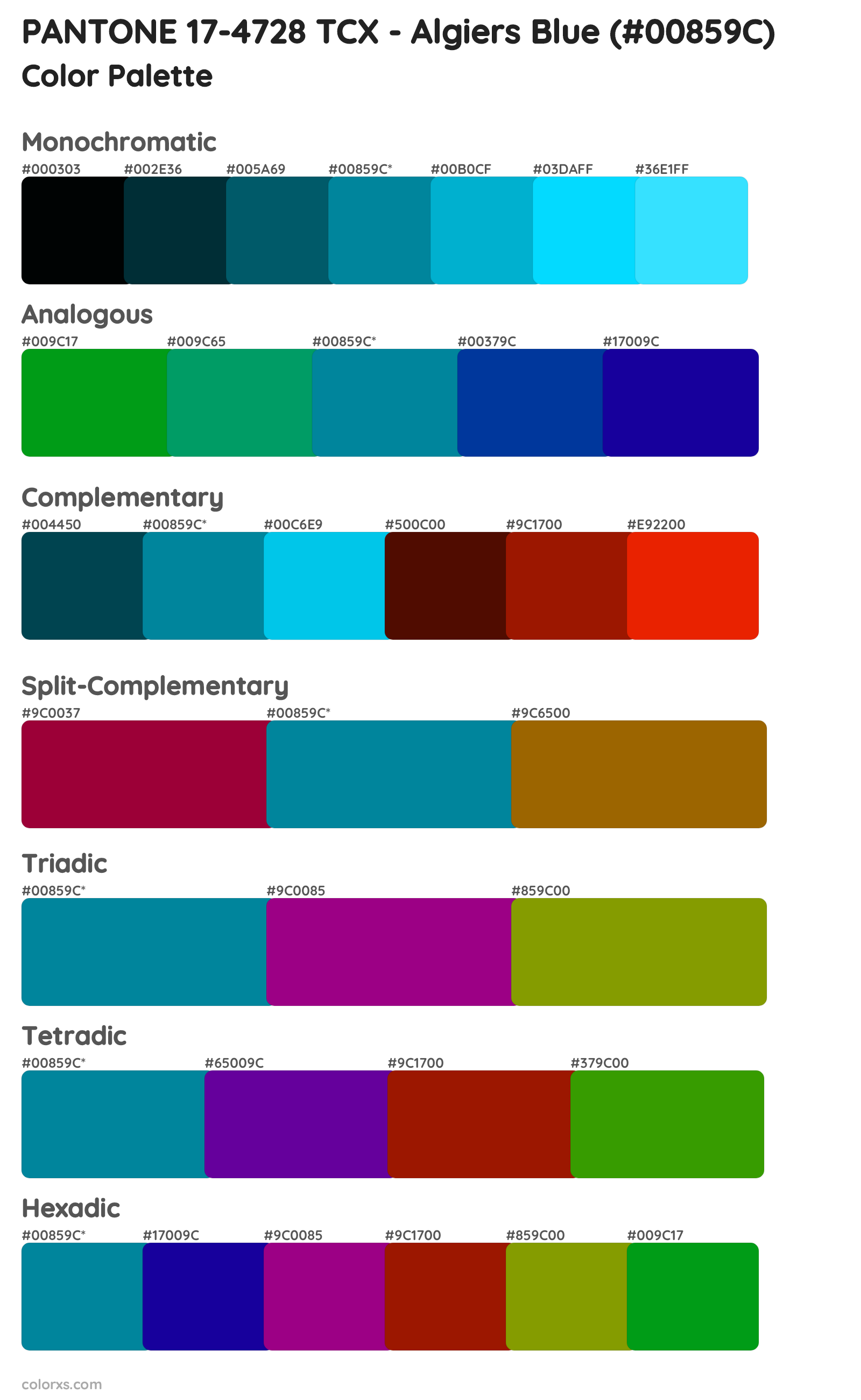 PANTONE 17-4728 TCX - Algiers Blue Color Scheme Palettes