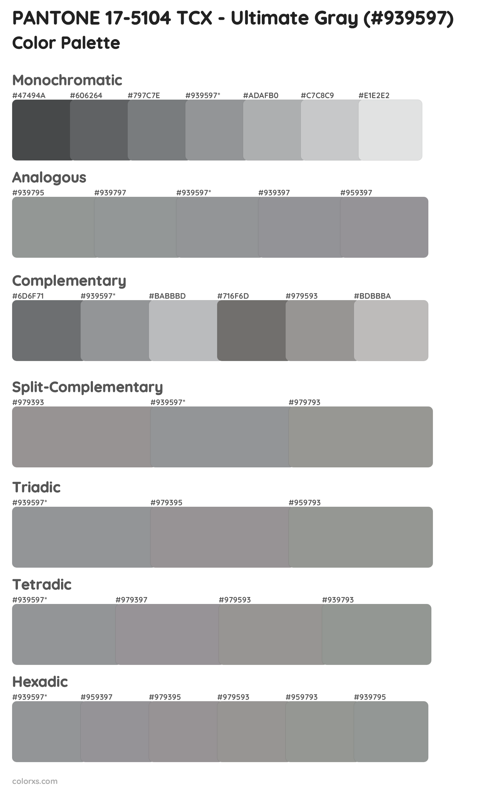 PANTONE 17-5104 TCX - Ultimate Gray Color Scheme Palettes