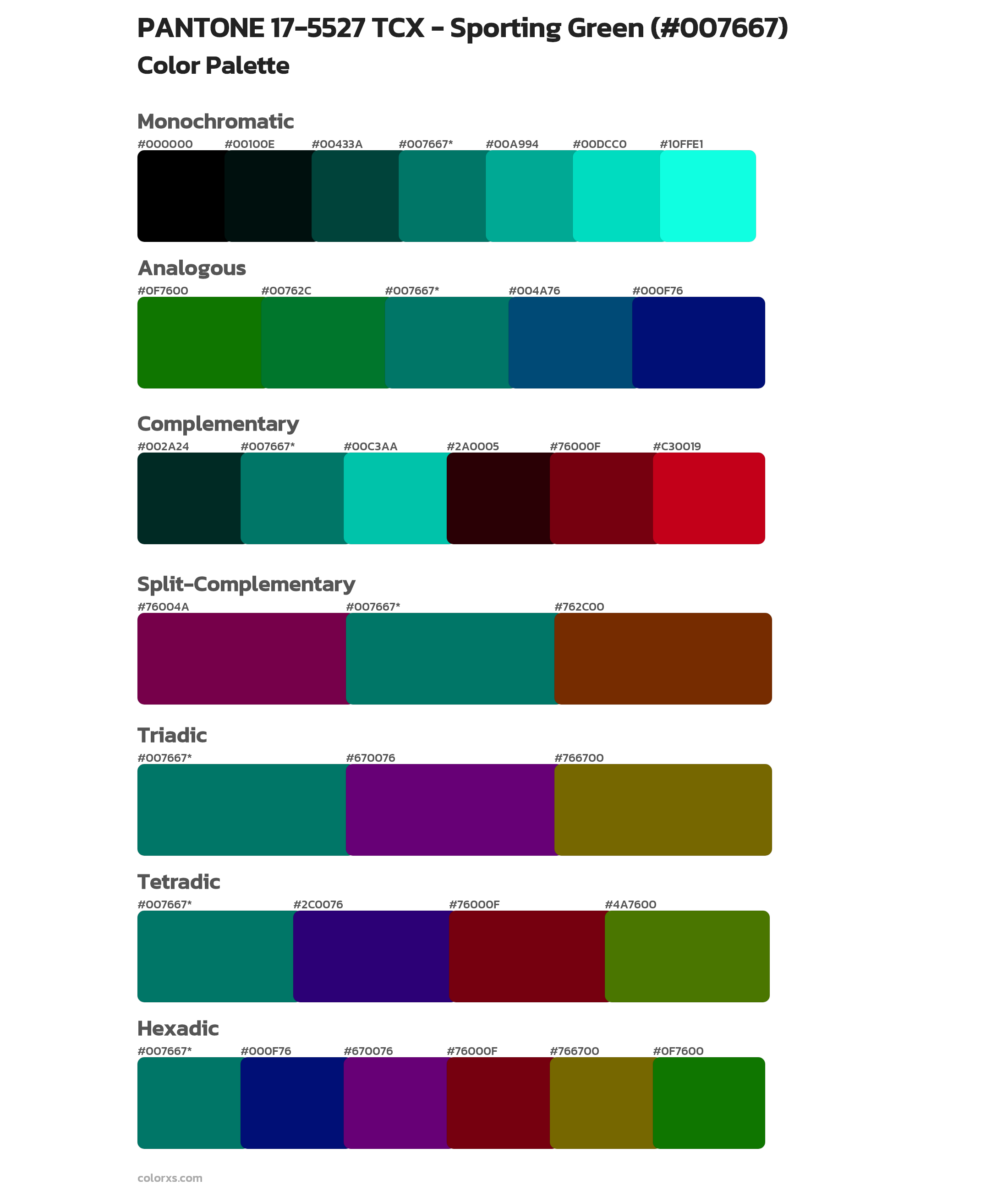 PANTONE 17-5527 TCX - Sporting Green Color Scheme Palettes