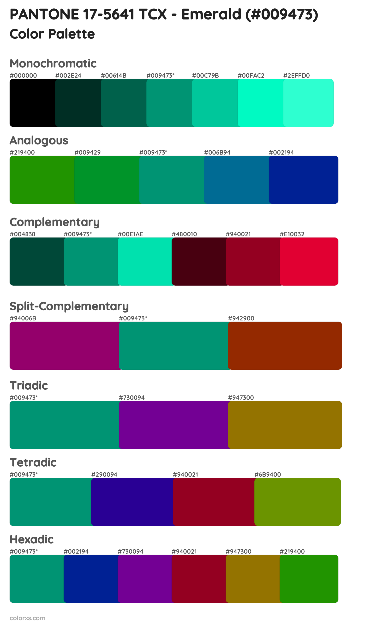 PANTONE 17-5641 TCX - Emerald Color Scheme Palettes