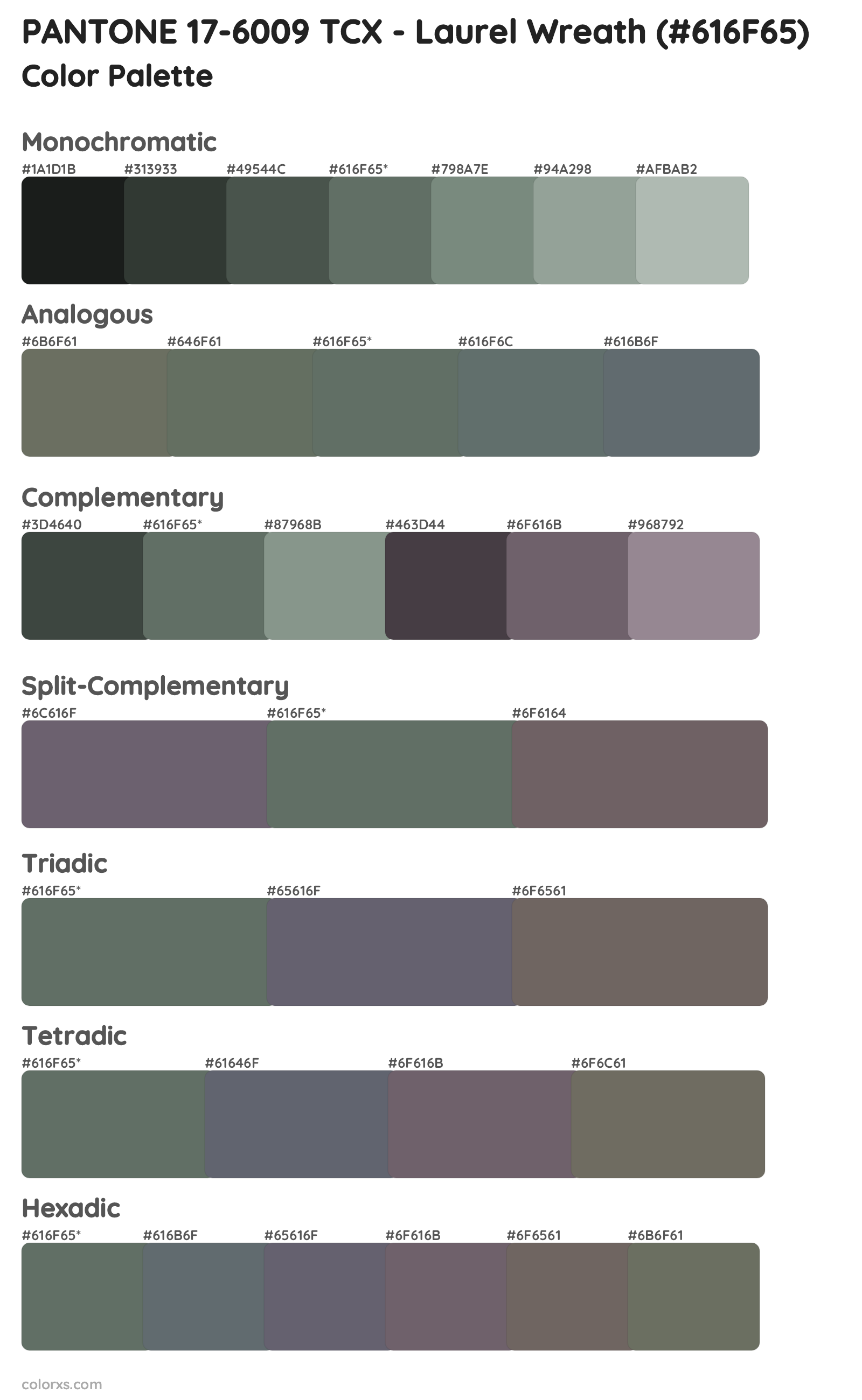 PANTONE 17-6009 TCX - Laurel Wreath Color Scheme Palettes
