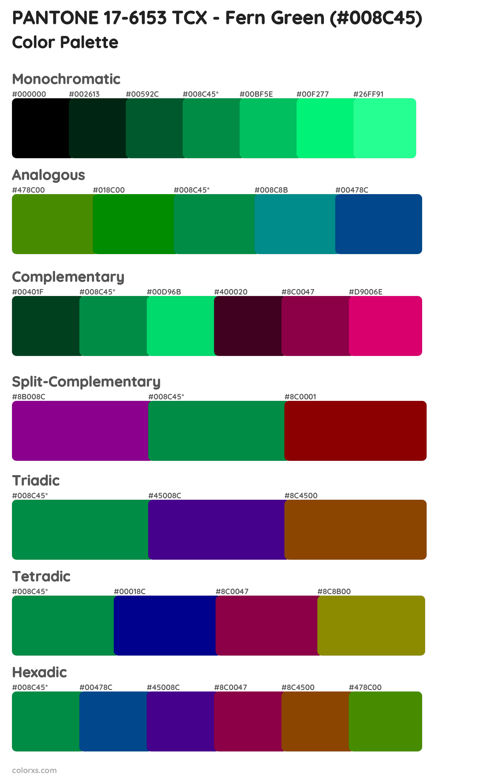 PANTONE 17-6153 TCX - Fern Green Color Scheme Palettes
