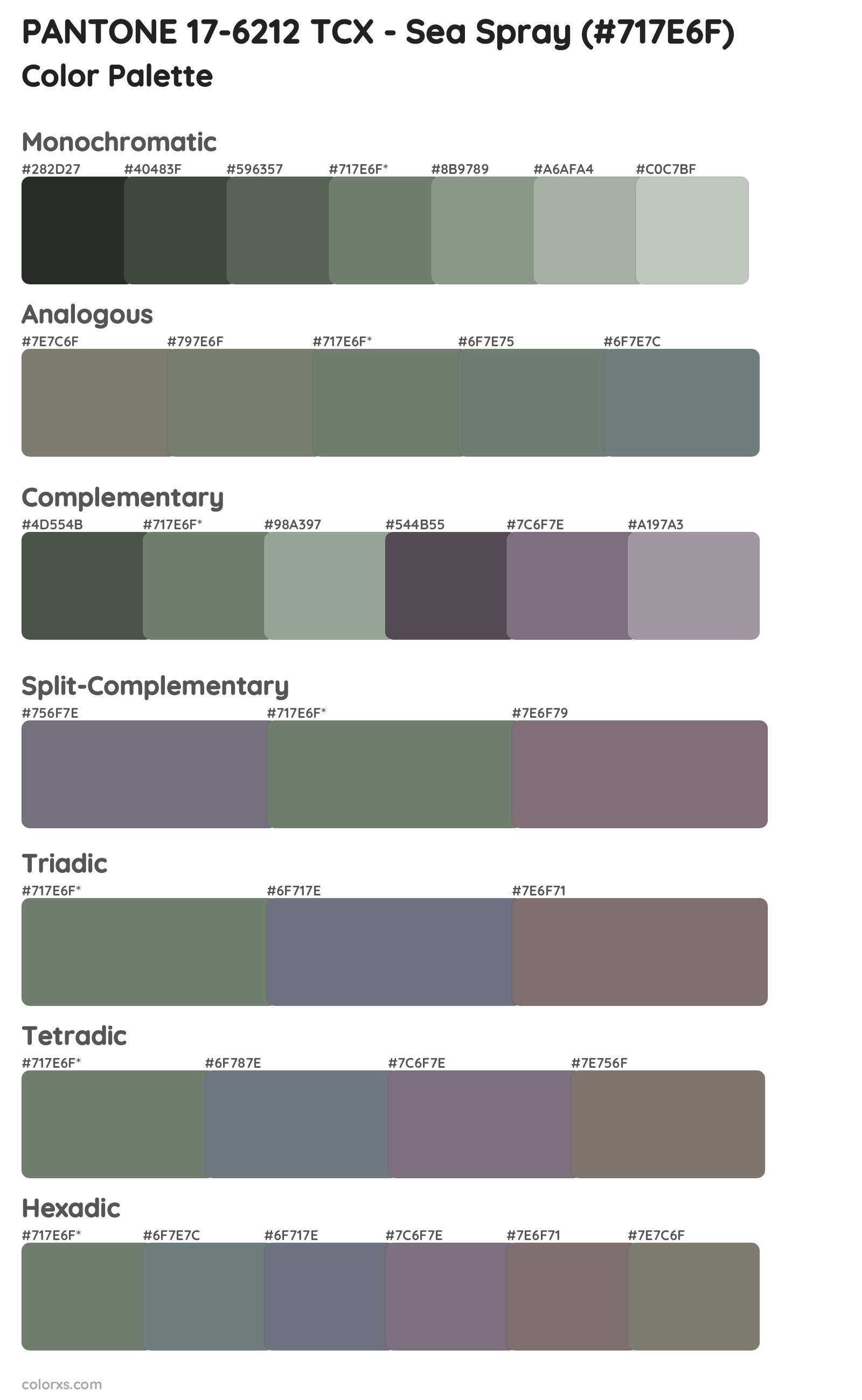 PANTONE 17-6212 TCX - Sea Spray Color Scheme Palettes