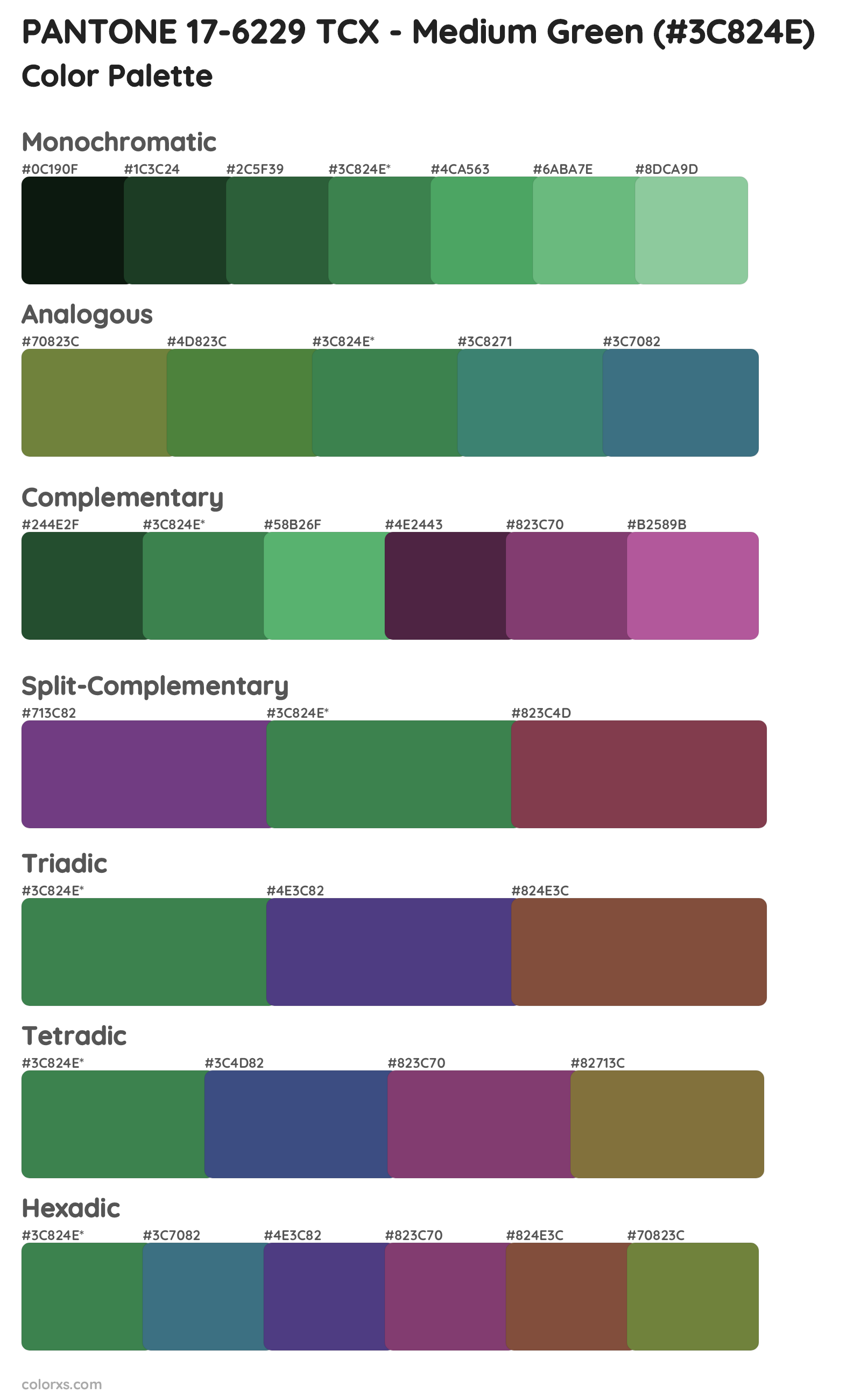 PANTONE 17-6229 TCX - Medium Green Color Scheme Palettes