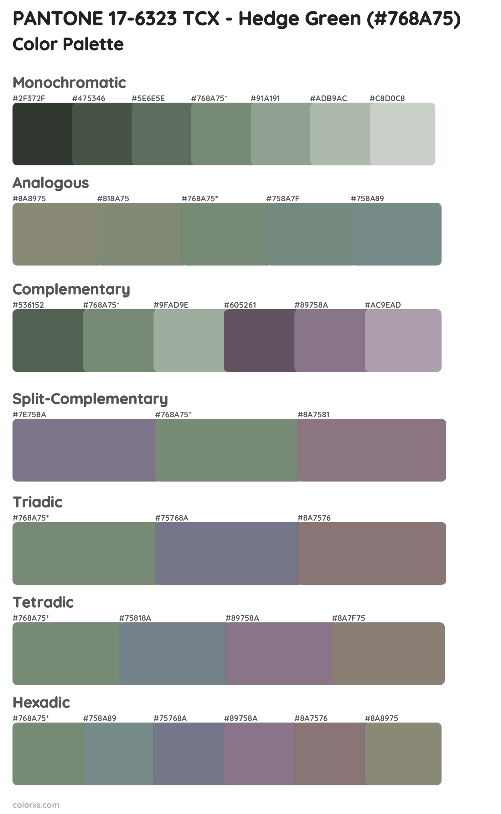 PANTONE 17-6323 TCX - Hedge Green Color Scheme Palettes