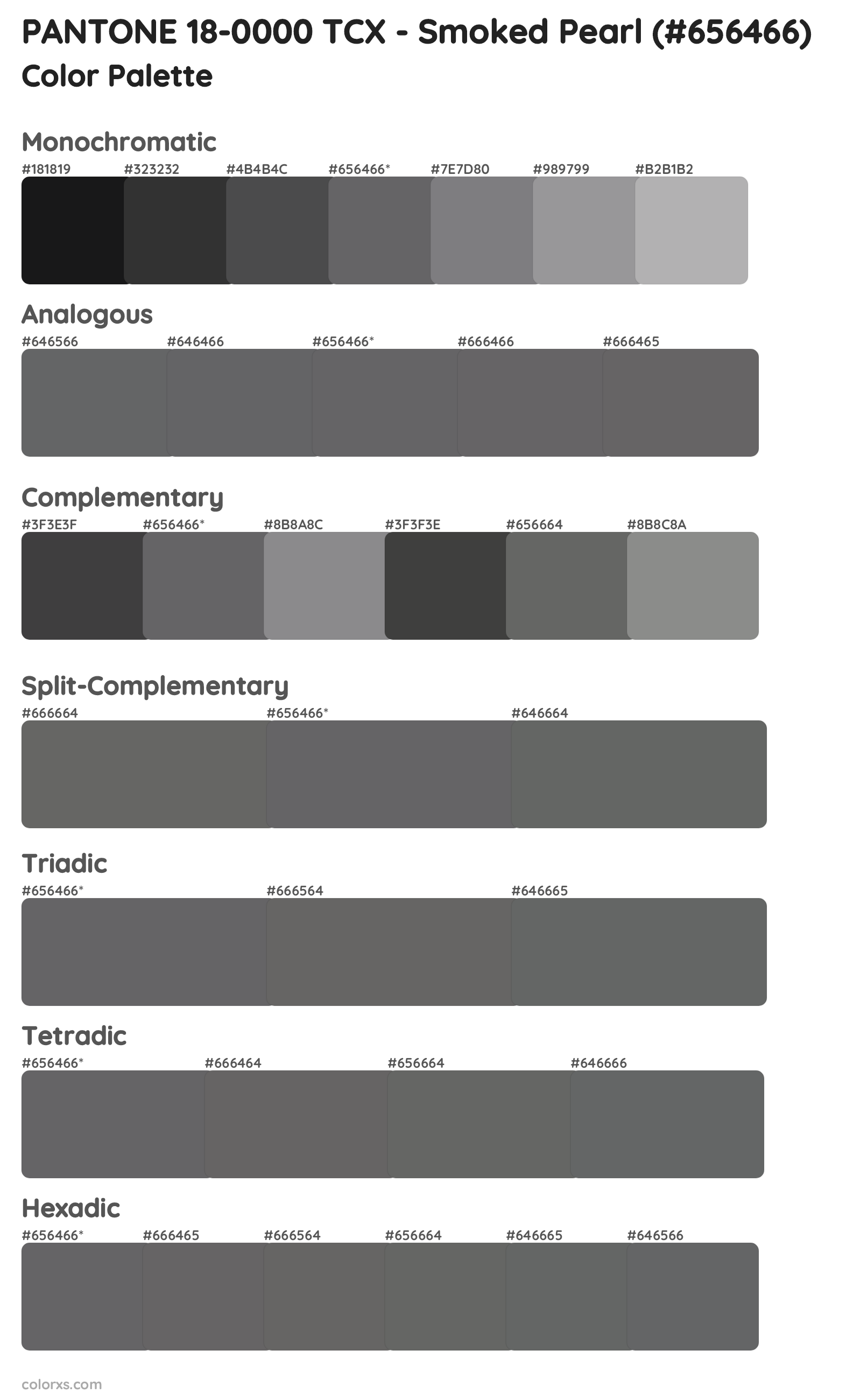 PANTONE 18-0000 TCX - Smoked Pearl Color Scheme Palettes