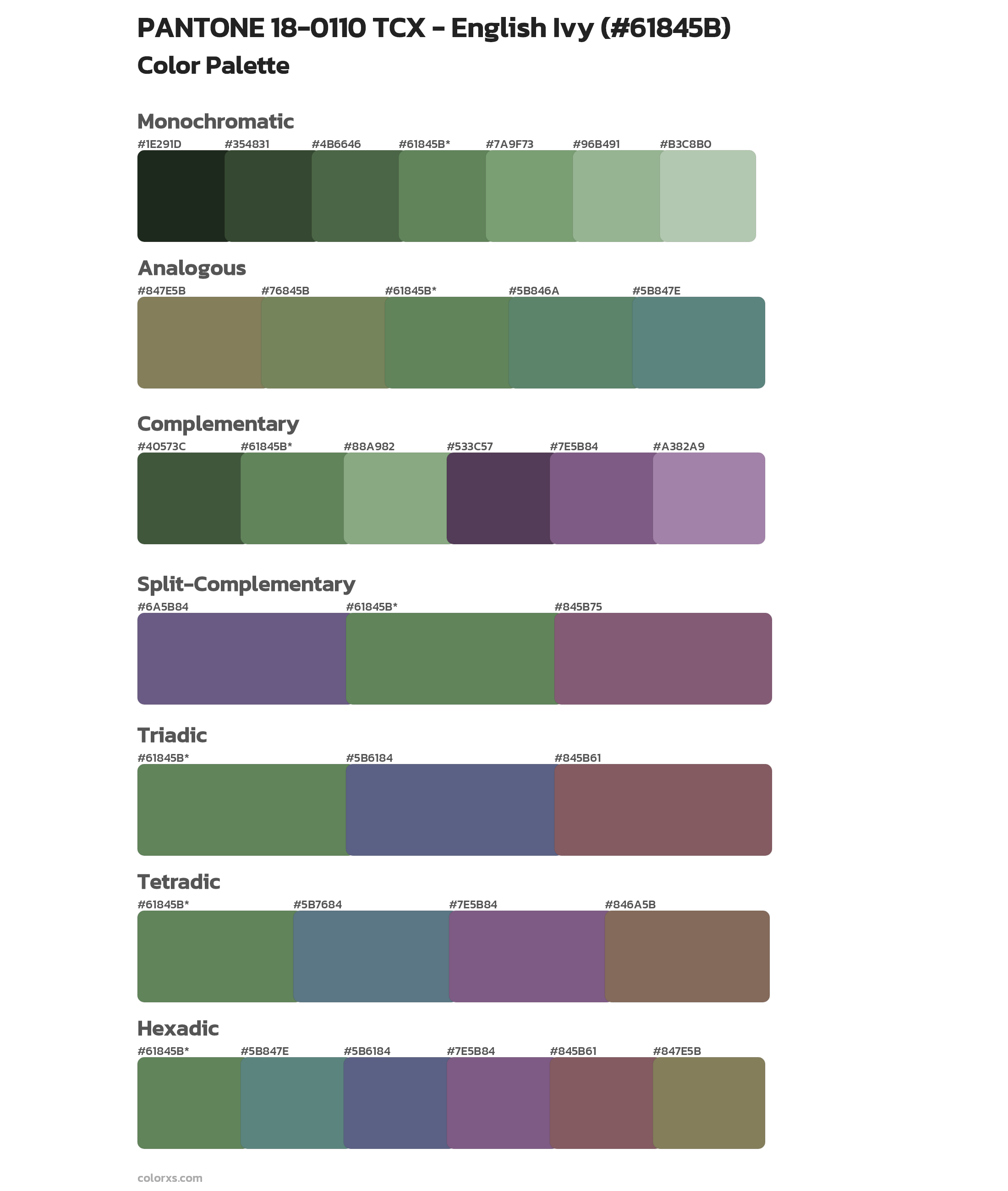 PANTONE 18-0110 TCX - English Ivy Color Scheme Palettes