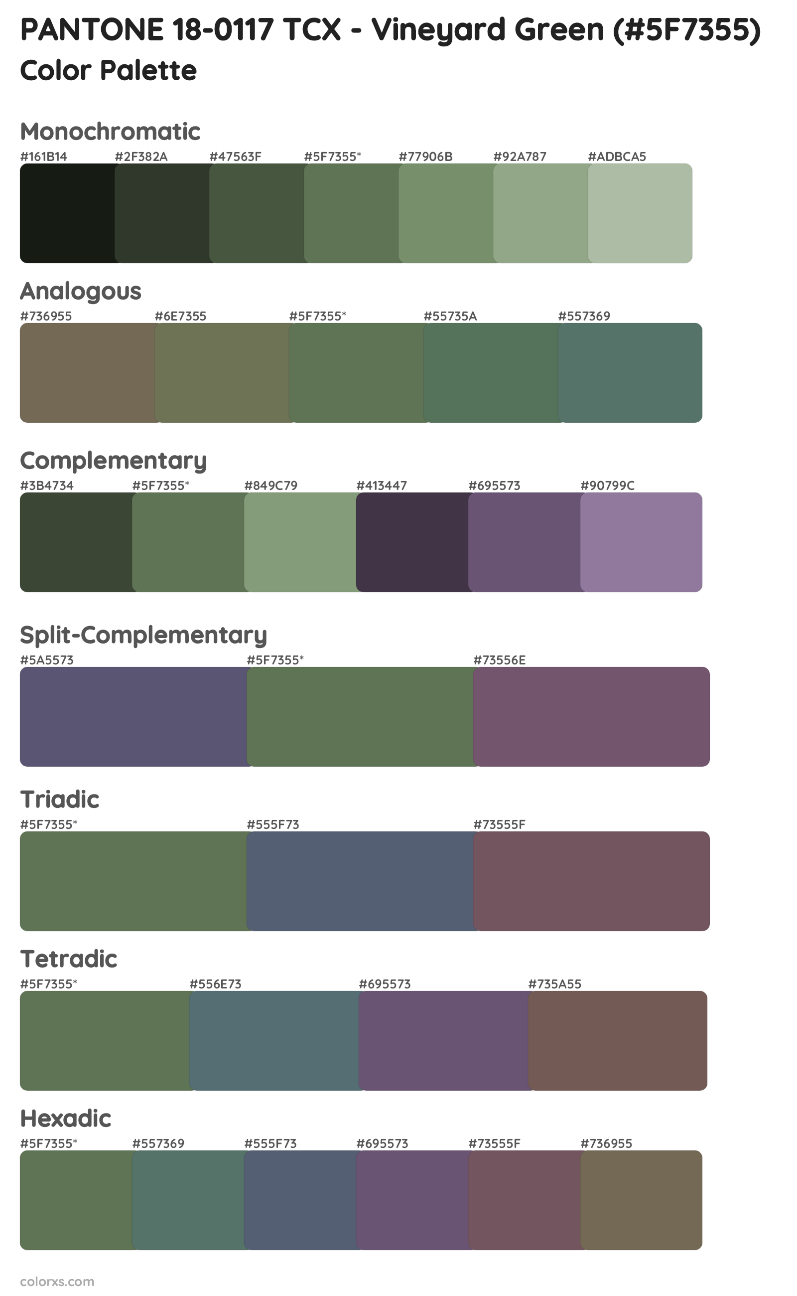PANTONE 18-0117 TCX - Vineyard Green Color Scheme Palettes