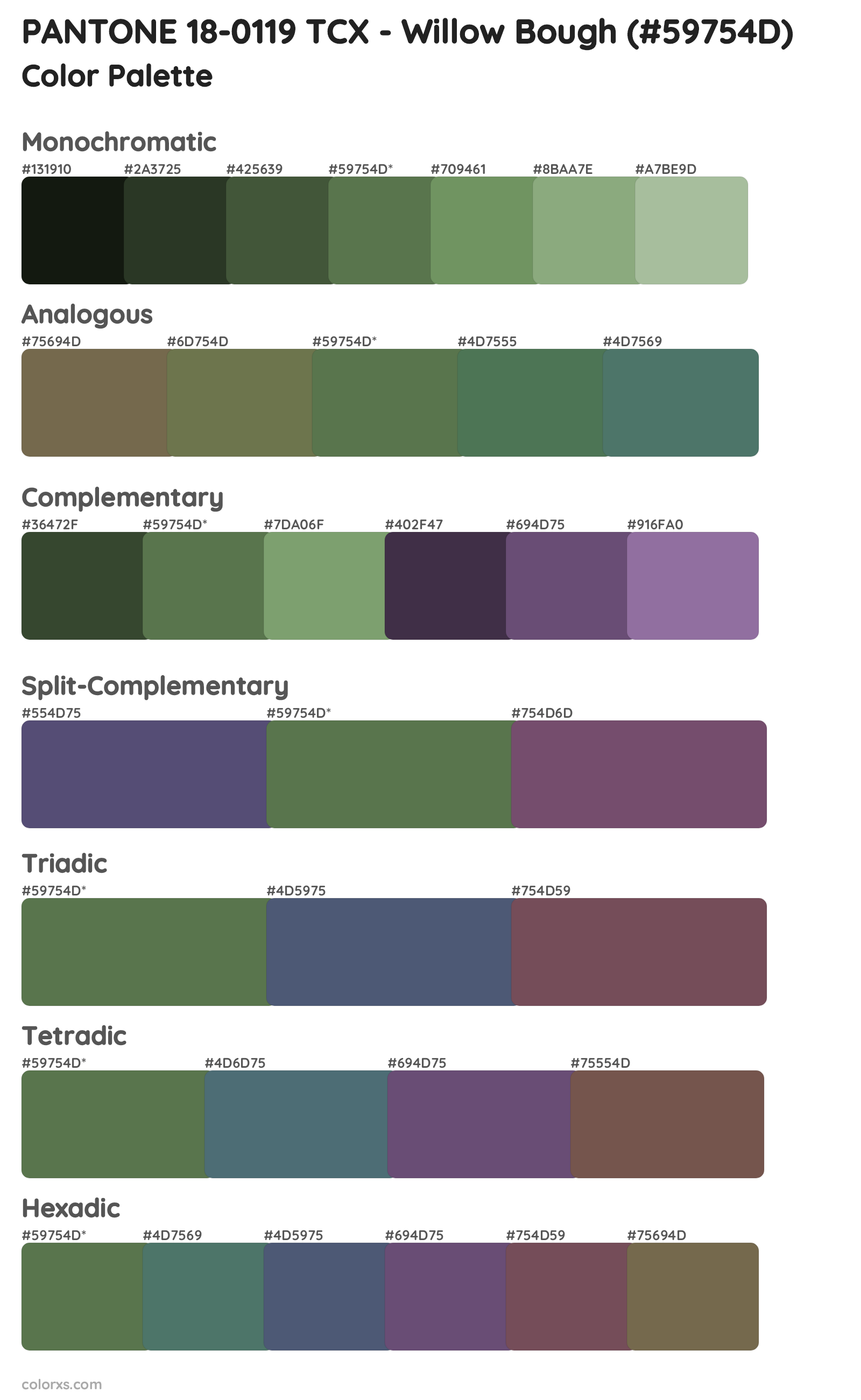 PANTONE 18-0119 TCX - Willow Bough Color Scheme Palettes