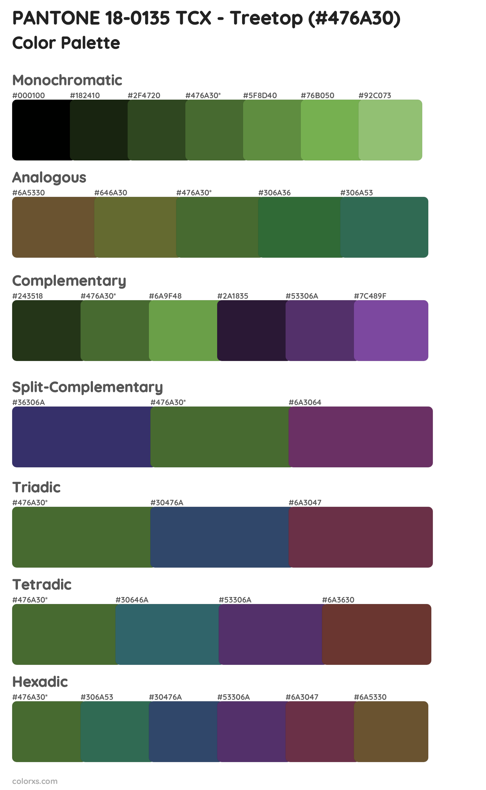 PANTONE 18-0135 TCX - Treetop Color Scheme Palettes