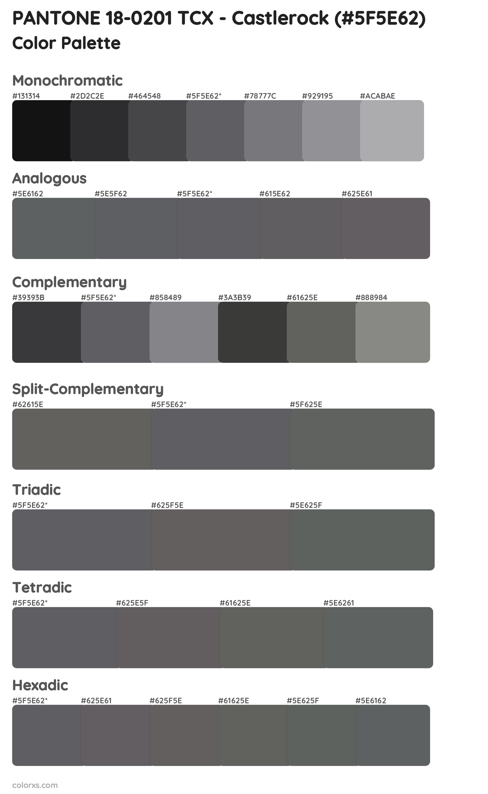 PANTONE 18-0201 TCX - Castlerock Color Scheme Palettes