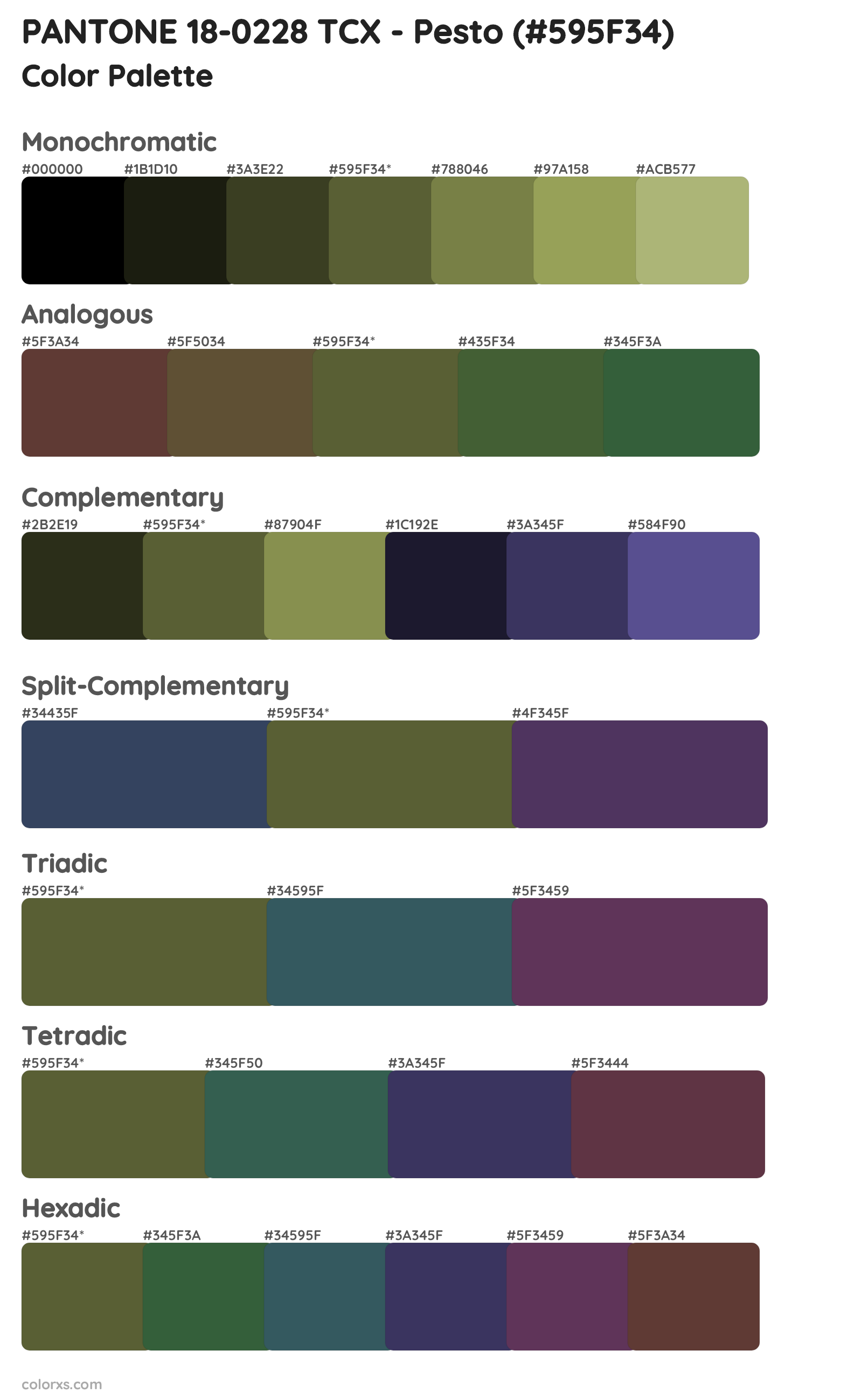 PANTONE 18-0228 TCX - Pesto Color Scheme Palettes