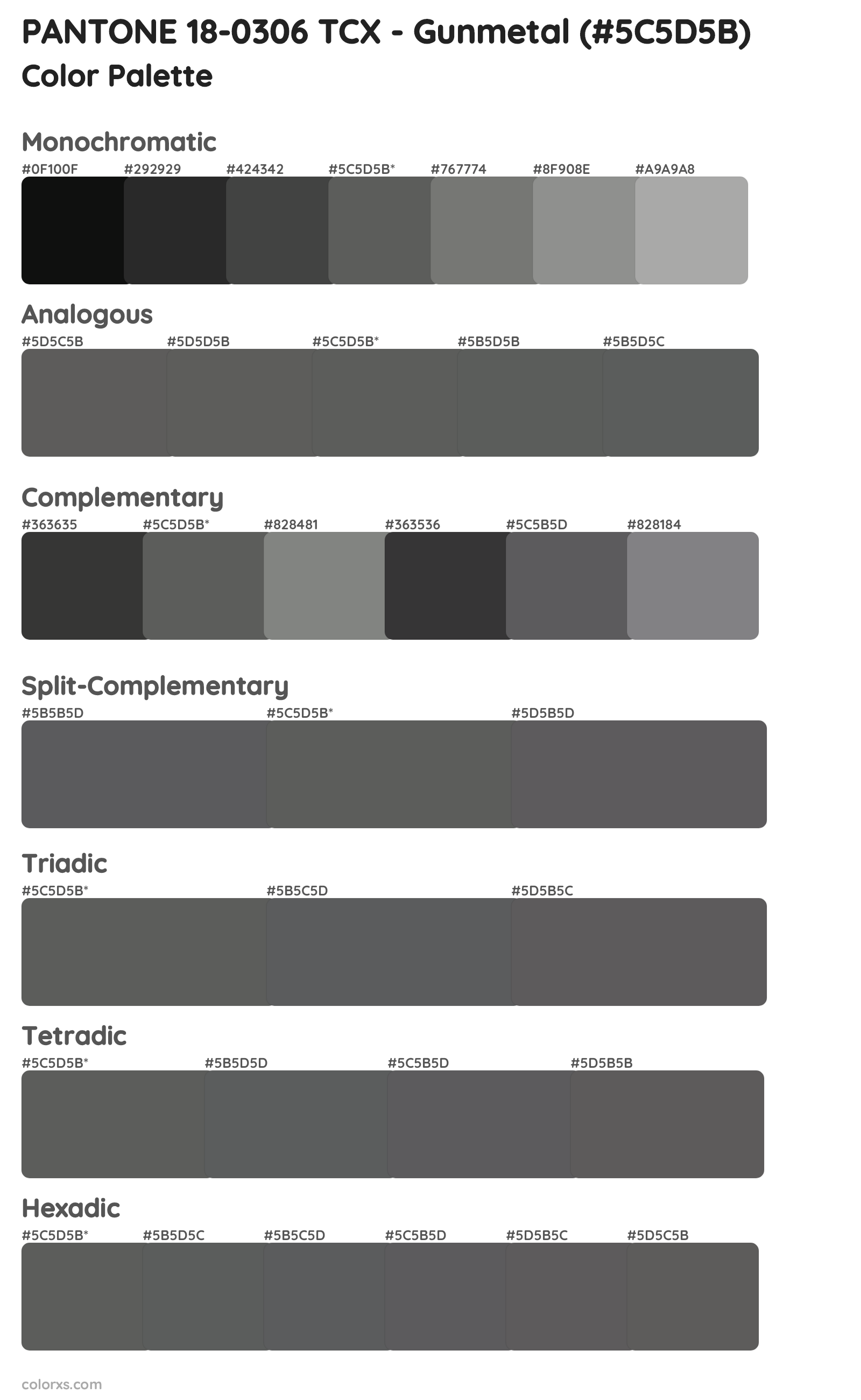 PANTONE 18-0306 TCX - Gunmetal Color Scheme Palettes