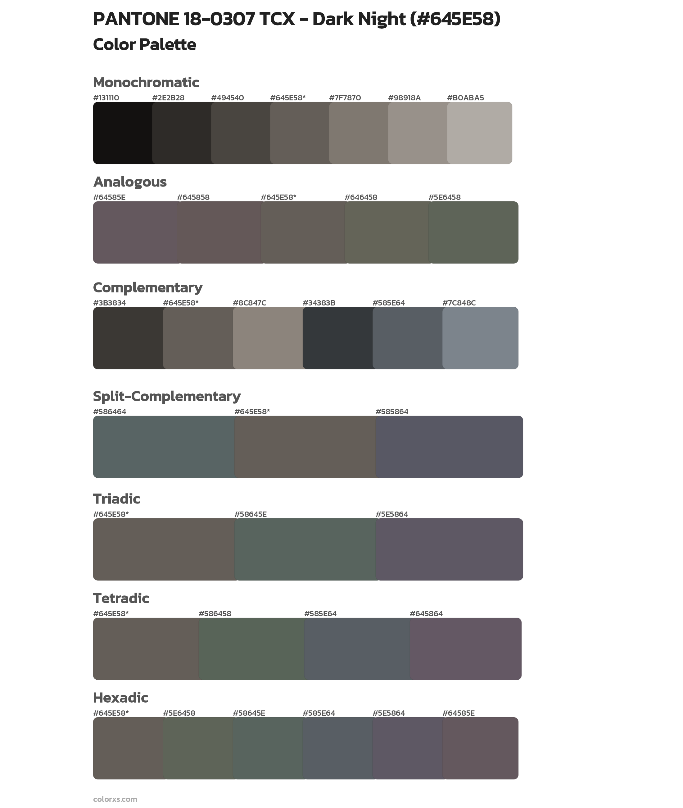 PANTONE 18-0307 TCX - Dark Night Color Scheme Palettes
