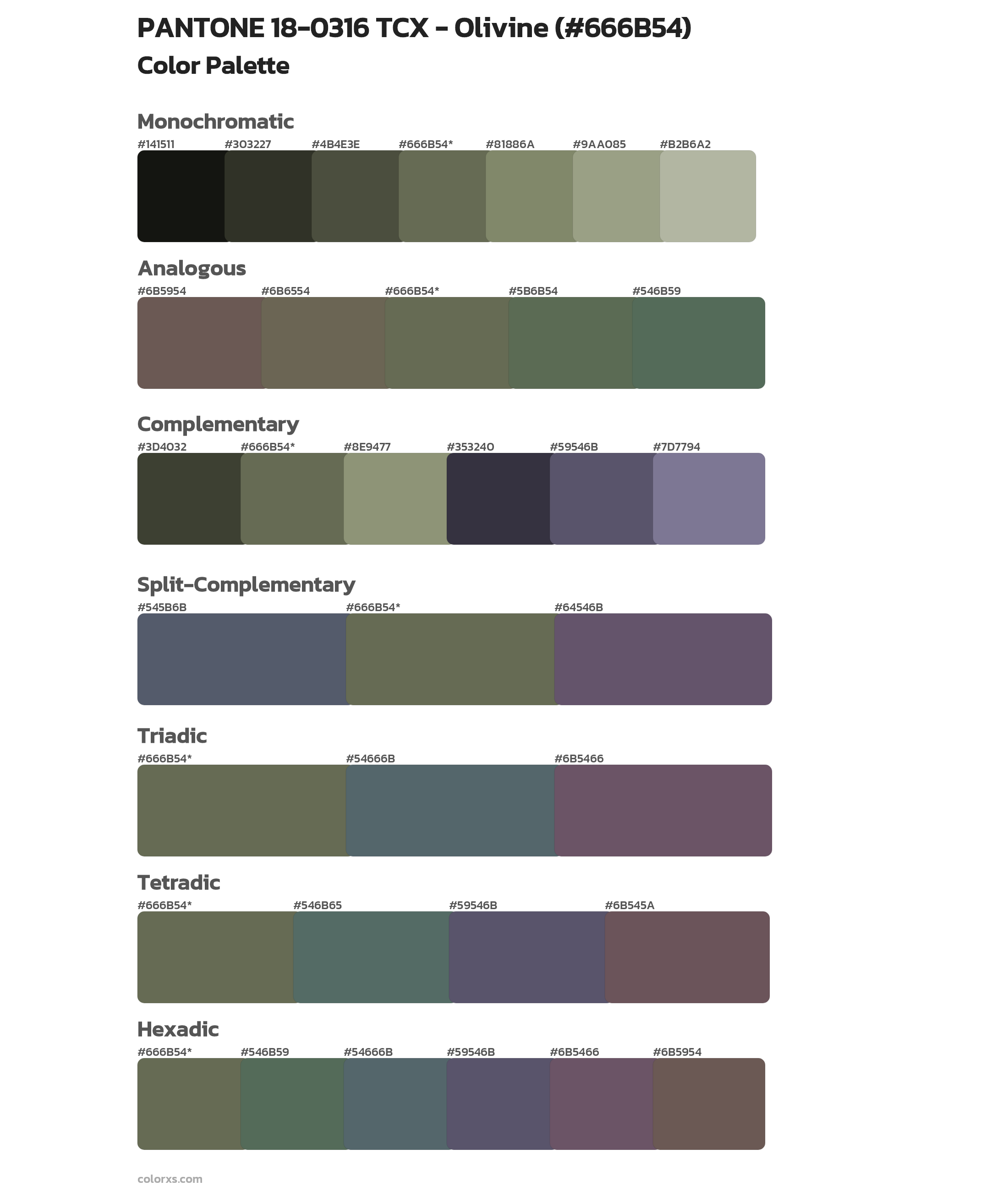 PANTONE 18-0316 TCX - Olivine Color Scheme Palettes