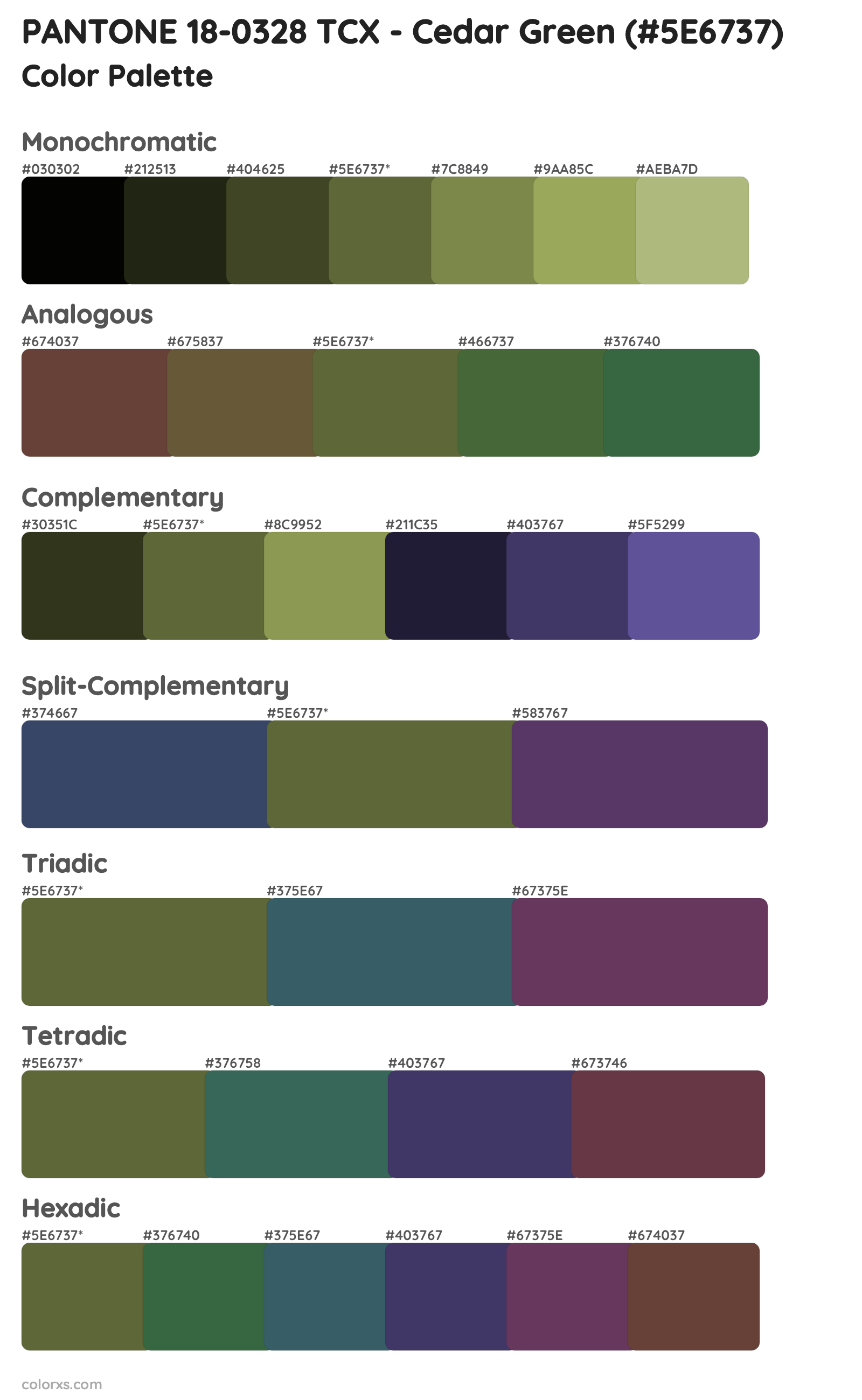 PANTONE 18-0328 TCX - Cedar Green Color Scheme Palettes