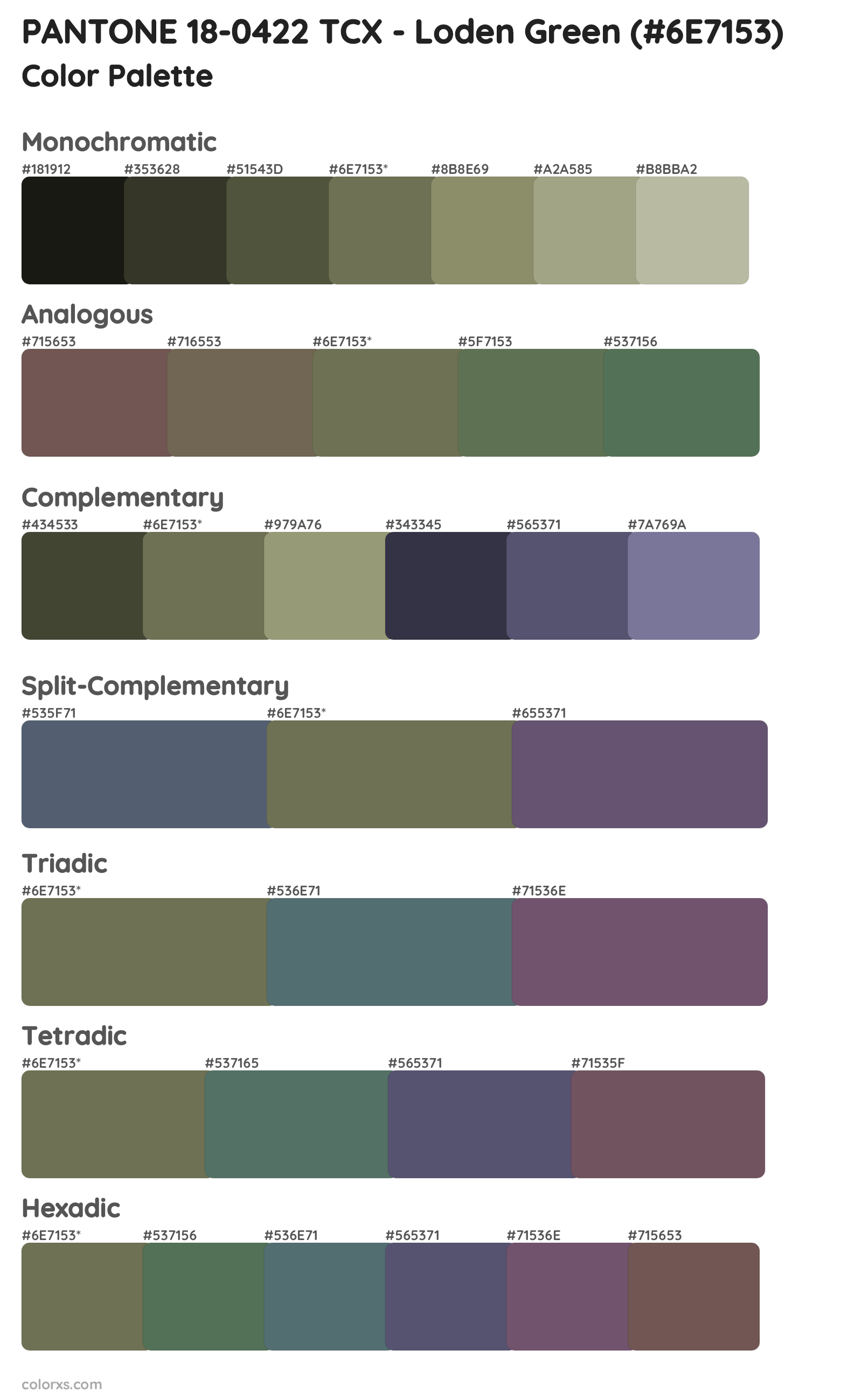 PANTONE 18-0422 TCX - Loden Green Color Scheme Palettes