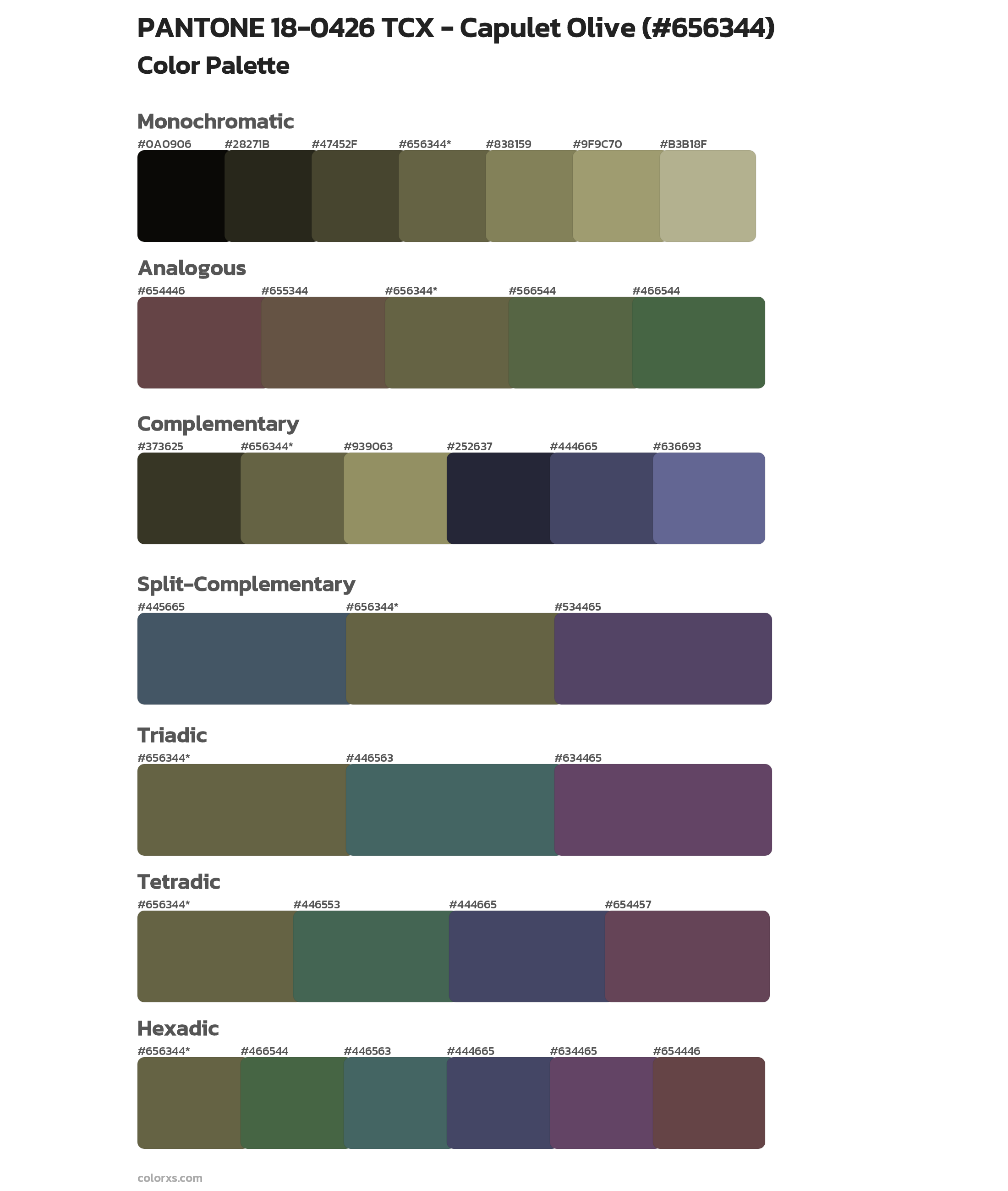 PANTONE 18-0426 TCX - Capulet Olive Color Scheme Palettes