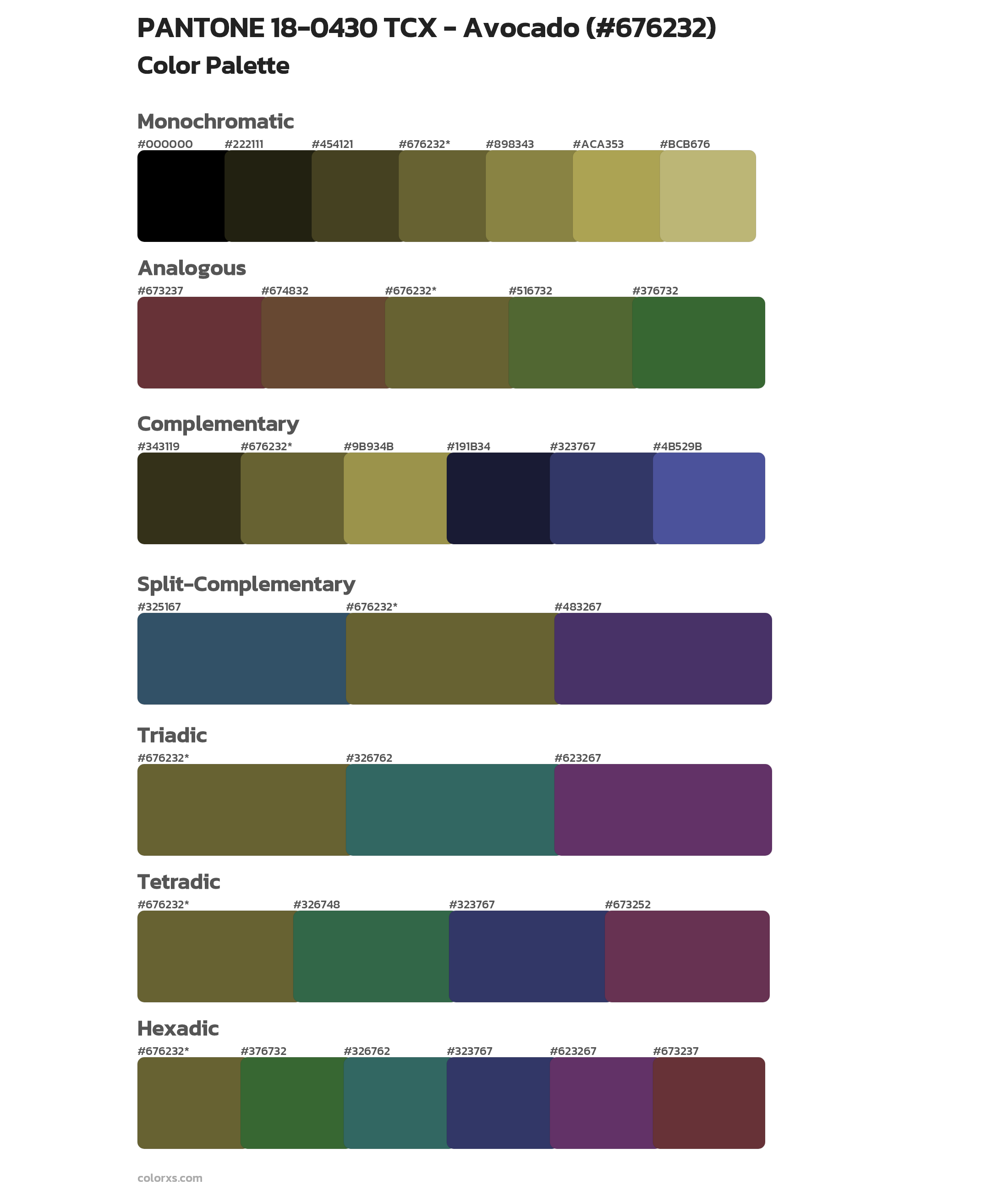 PANTONE 18-0430 TCX - Avocado Color Scheme Palettes