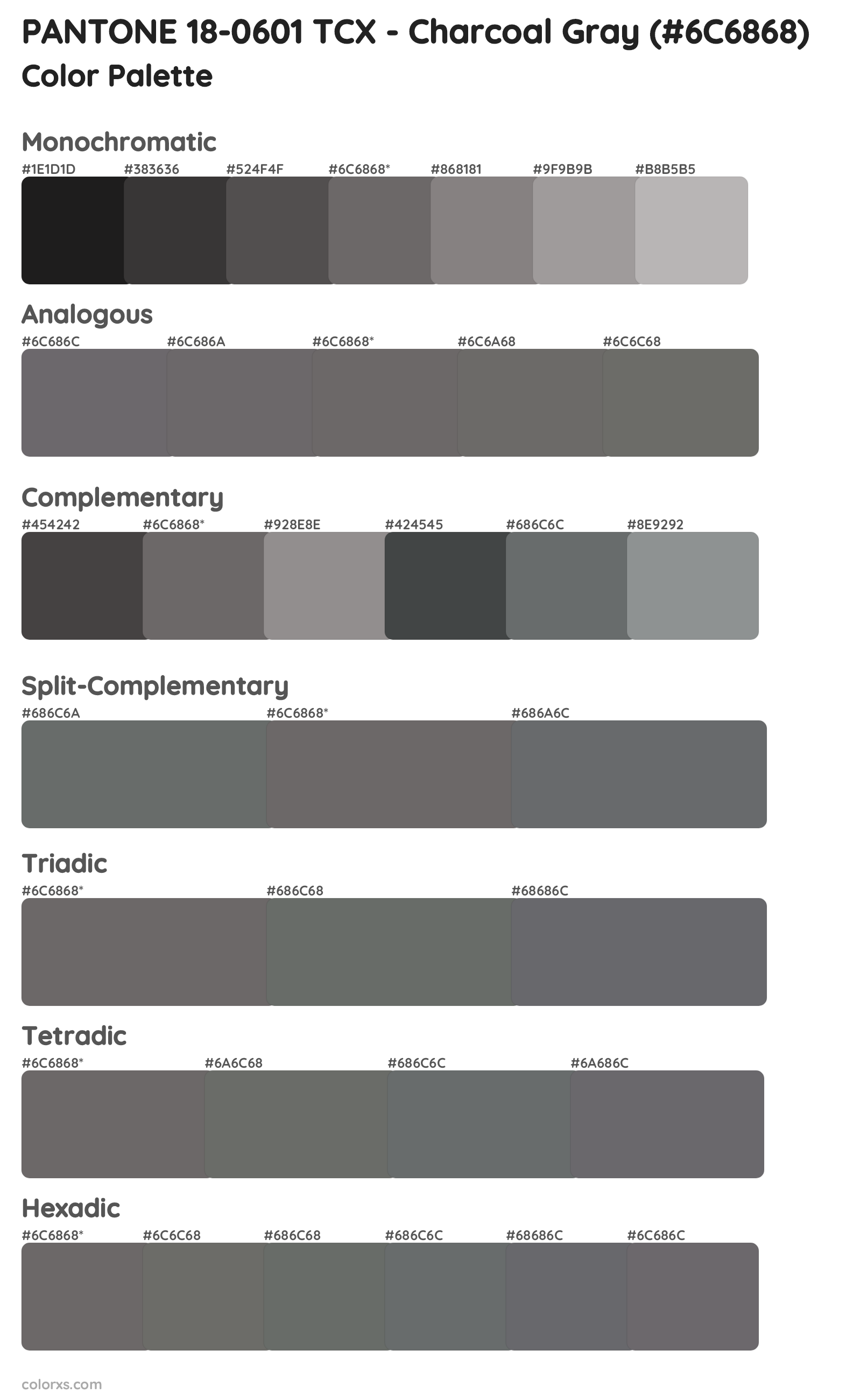 PANTONE 18-0601 TCX - Charcoal Gray Color Scheme Palettes